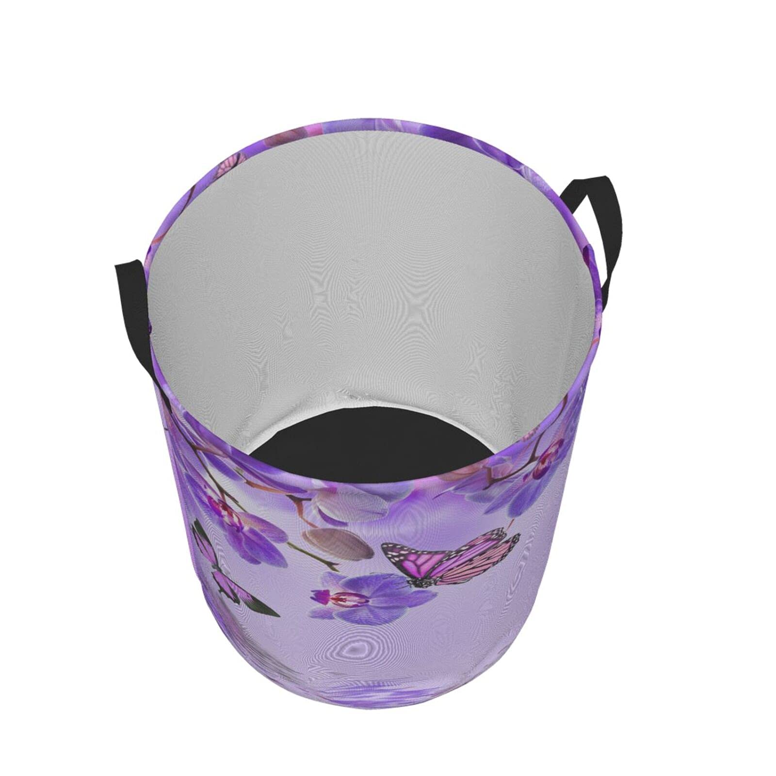 Purple Butterfly Floral Collapsible Laundry Basket with Handles - Waterproof Fabric Hamper for Clothes, Toys & Bathroom Storage - Foldable Organizer Bin for Dirty Laundry, Bedroom & Dorm Room Use