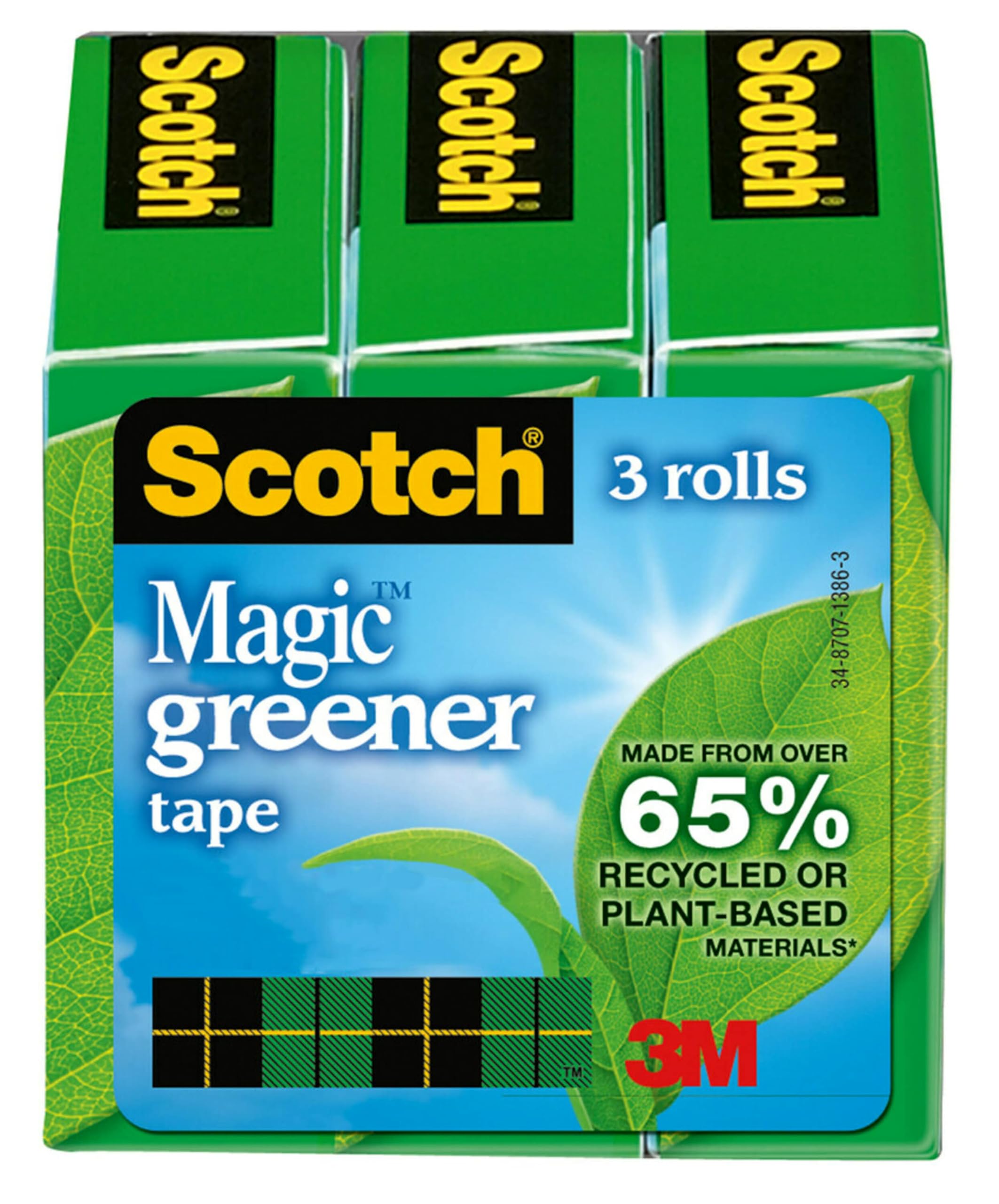 Scotch Magic Greener Tape - 3 Rolls of 0.75 in x 900 in Invisible Adhesive Tape for Paper Repair, Office & School Supplies | Eco-Friendly, Strong Hold for Crafts, Gift Wrapping & Document Fixing