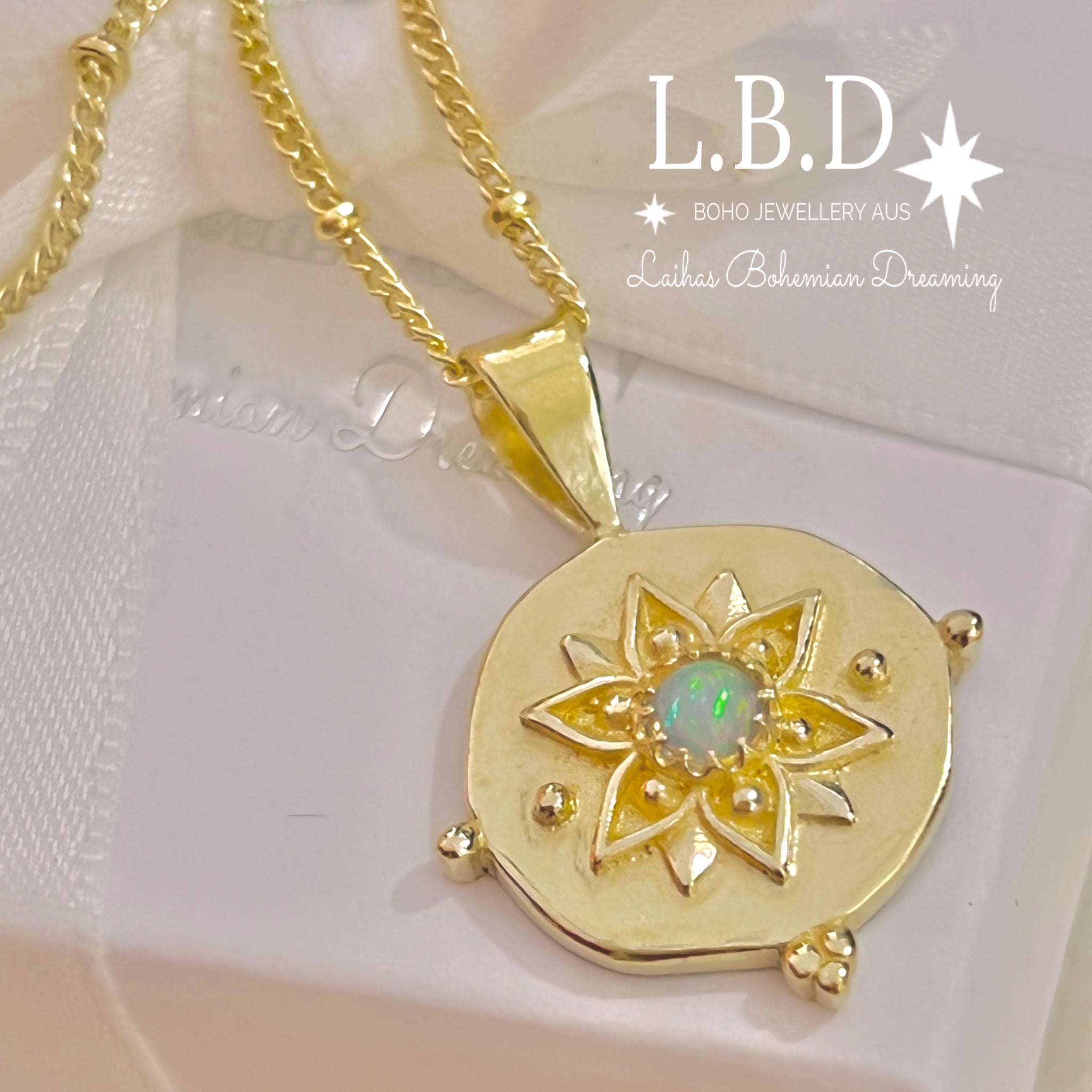 Vera May Intricate Gold Boho Necklace with Opal - Elegant Bohemian Jewelry for Women - Perfect for Festivals, Weddings & Everyday Wear