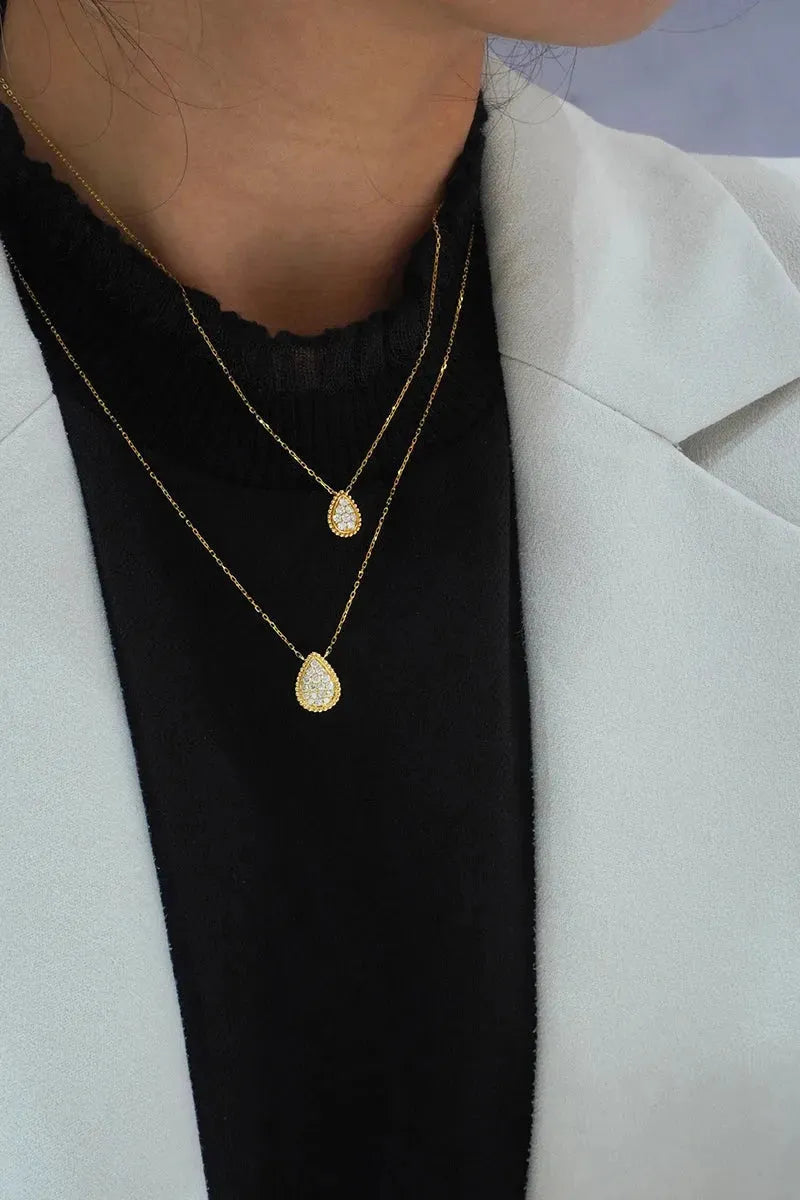 18K Yellow Gold Diamond Pendant Necklace for Women - Real Natural Diamond Water Droplet Jewelry, Elegant Wedding & Anniversary Gift, Perfect for Bridal, Party & Special Occasions