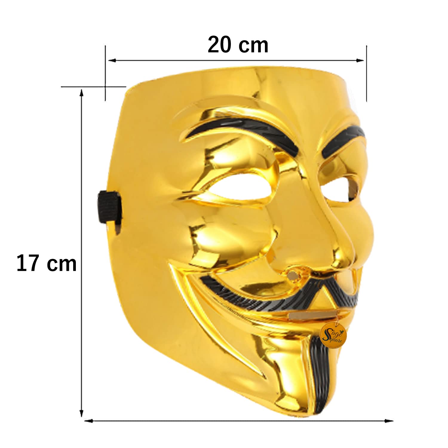 V for Vendetta Cosplay Mask Set - Sage Square Black, Golden & Red Fawkes Mask - Anonymous VIP Edition - Perfect Fit Halloween Costume & Protest Accessory (3-Pack)