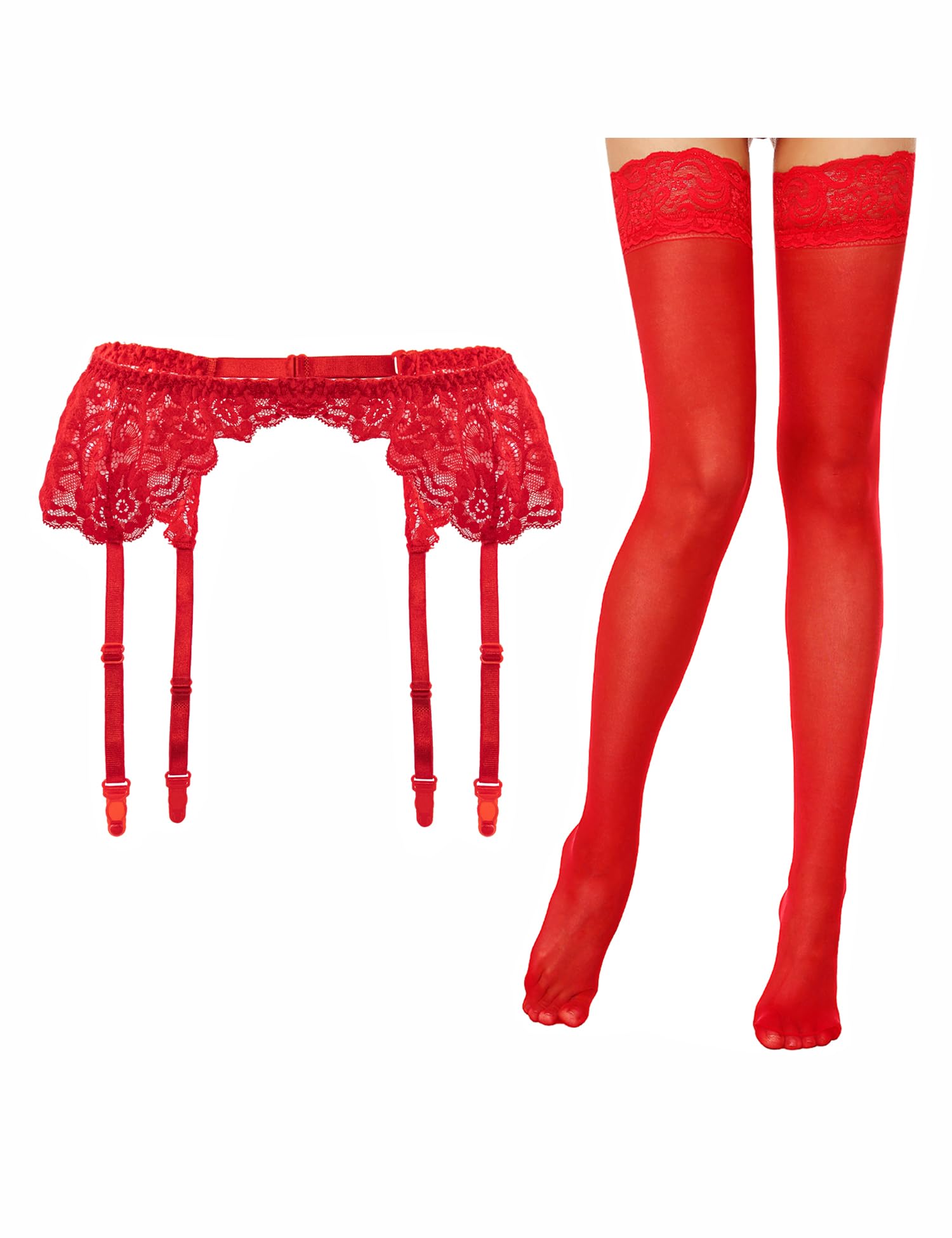 Lidogirl Women's Lace Garter Belt with Sheer Stockings - Sexy Lingerie Set for Valentine's Day, Bridal Nightwear & Boudoir Photography