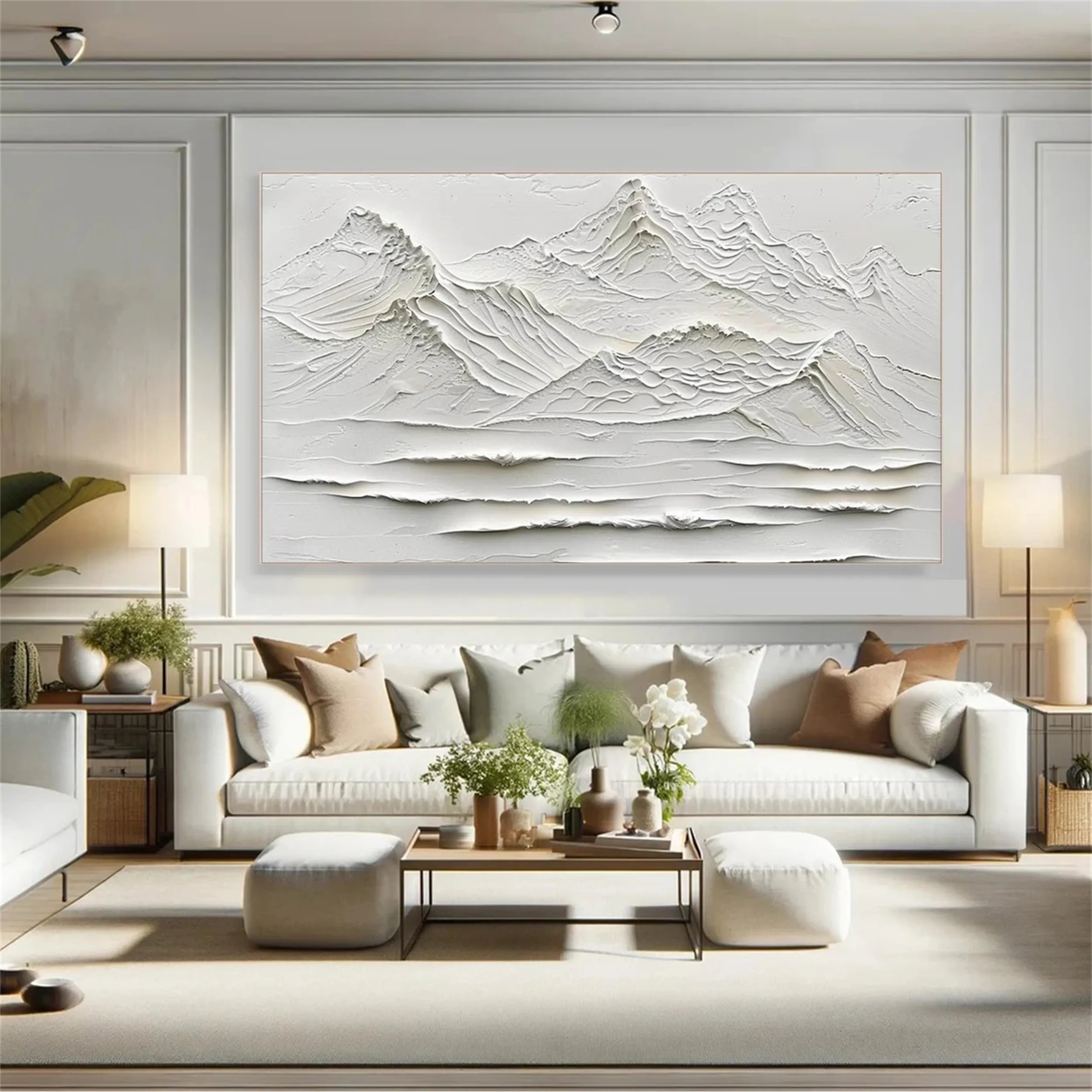 White Minimalist Textured Painting Canvas - Modern Abstract Wall Art for Living Room & Bedroom Decor - Premium Quality Artist Canvas #MM247