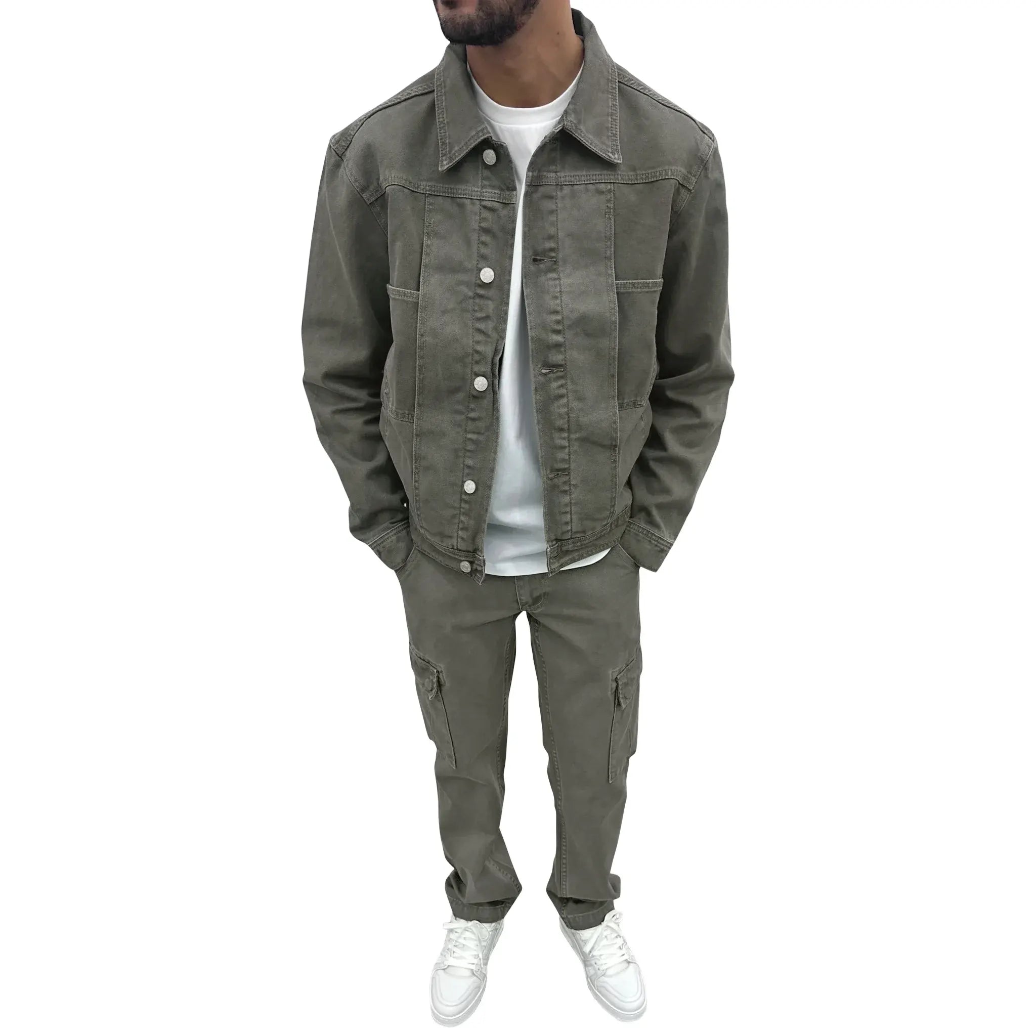 SIARR Green Denim Jacket & Cargo Pants Set - Stylish Streetwear Outfit for Men | Perfect for Casual Wear, Outdoor Adventures & Urban Fashion