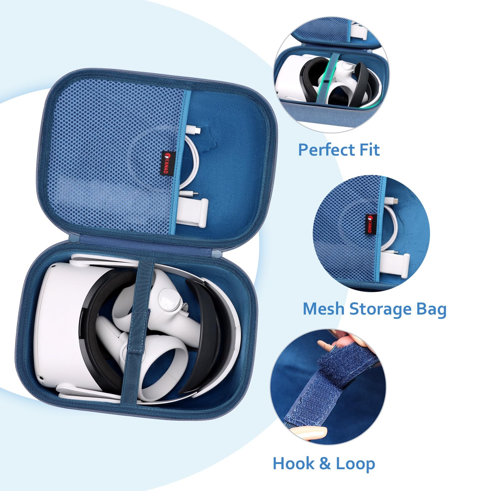 XANAD VR Headset Case Compatible with Oculus Meta Quest 3, Quest 2 & Apple Vision Pro - Protective Storage for VR Headsets, Controllers & Accessories (Blue) | Perfect for Travel, Home Storage & Gaming Setup Protection
