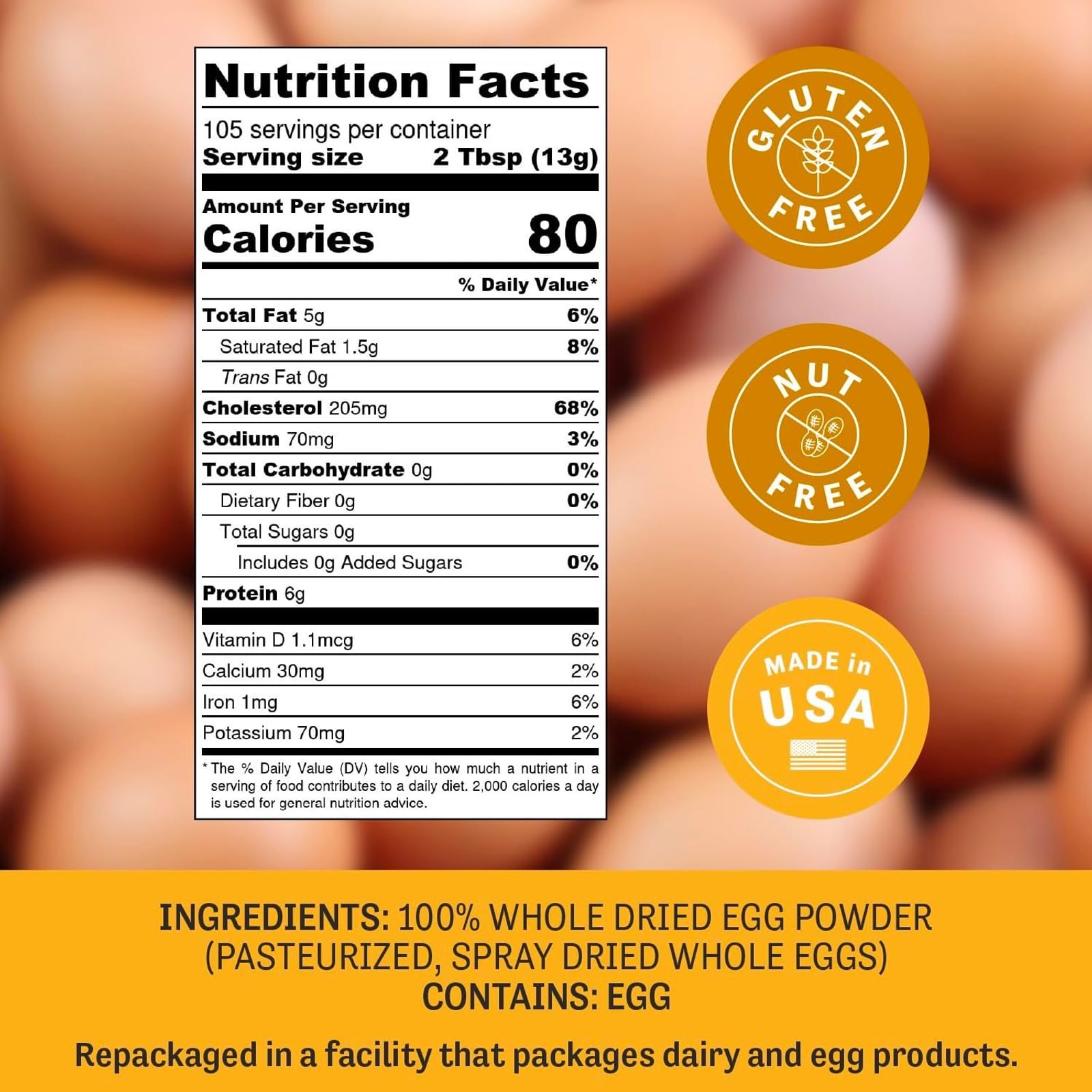 Judee’s Dried Whole Egg Powder 3 lbs - Gluten-Free Baking Essential for Pancakes, Cookies & Bread - Perfect for Camping, Emergency Food Prep & Quick Breakfasts - Long Shelf Life Pantry Staple