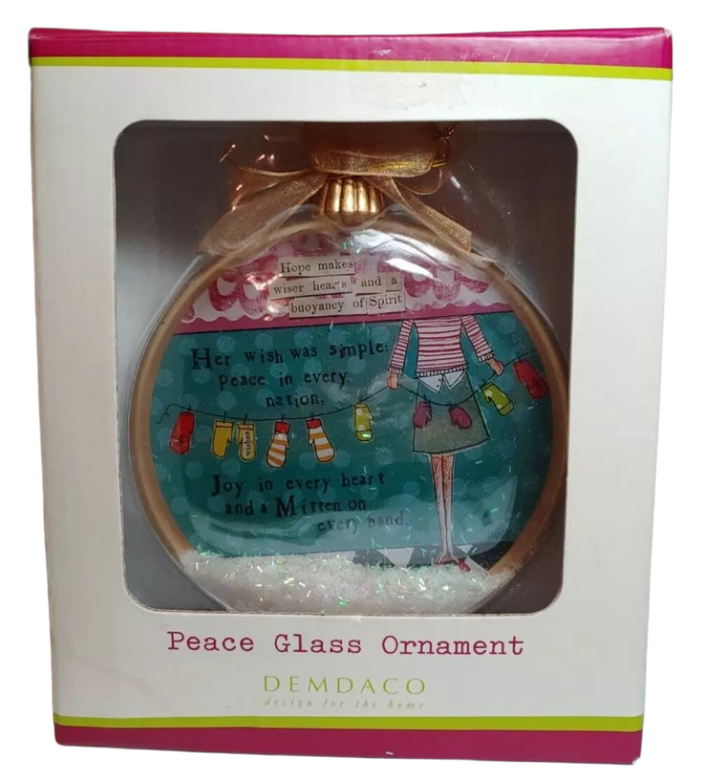 Curly Girl Peace Glass Ornament - Vintage 2009 Collectible Holiday Decoration New in Original Box | Perfect for Christmas Tree Decor, Gift Giving & Home Décor