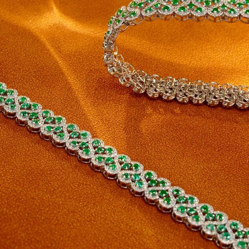 18K Solid White Gold Diamond & Natural Emerald Luxury Bracelet for Women - Elegant Gift for High-Class Banquets, Parties & Special Occasions