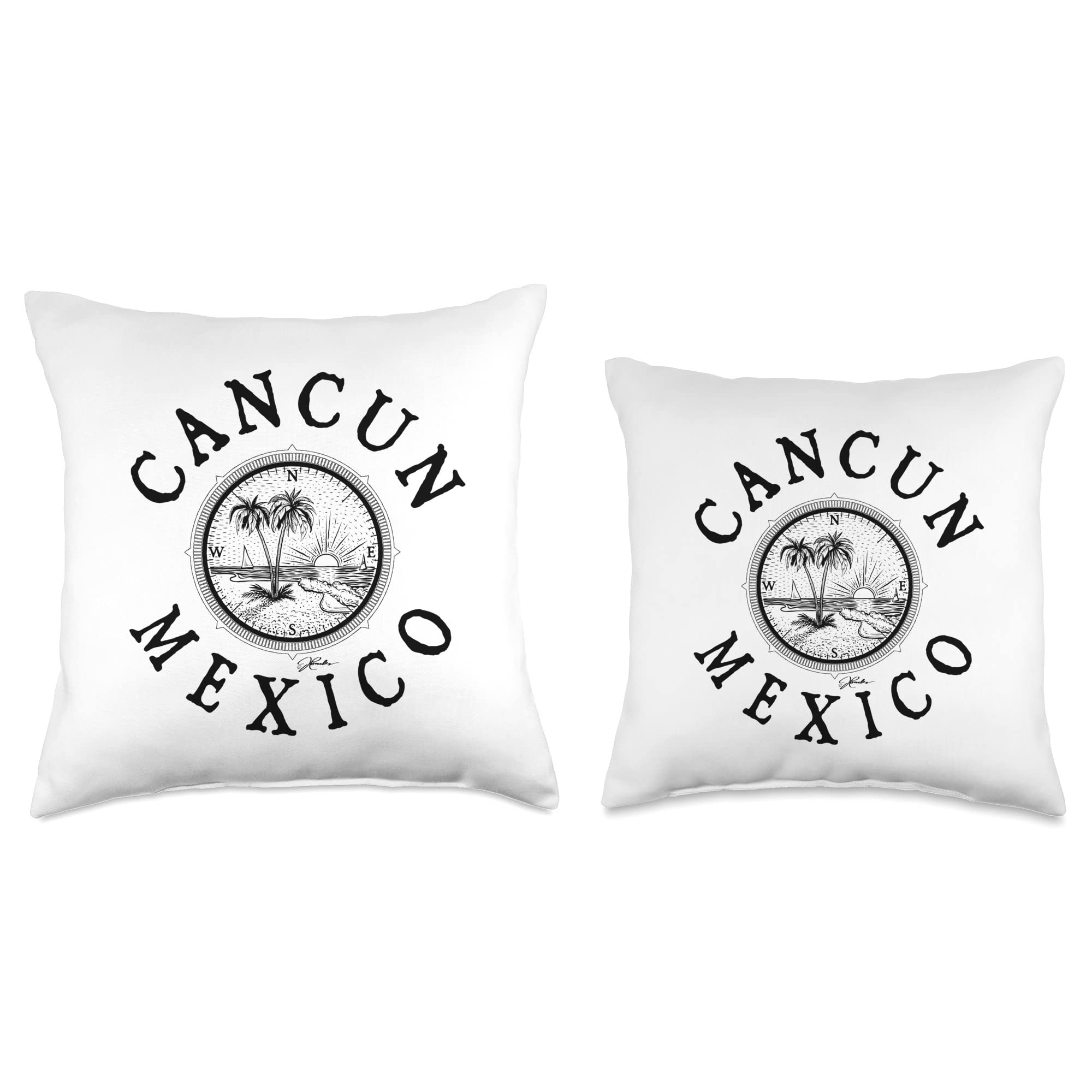 Stylish Cancun Mexico Compass Rose & Beach Throw Pillow - Perfect for Coastal Home Decor, Vacation Rental Accents, and Tropical Living Room Accessories