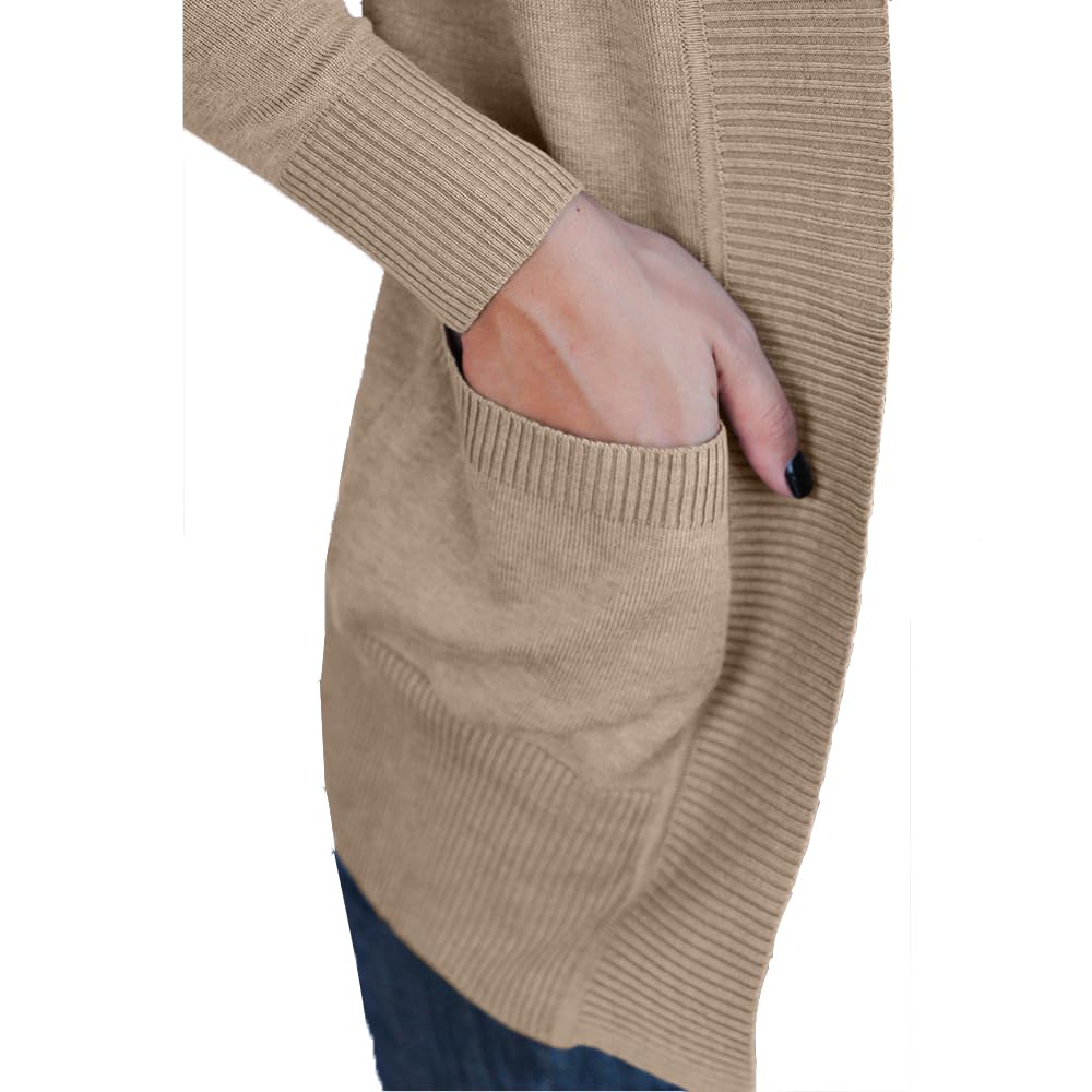 VOIANLIMO Women's Open Front Casual Long Sleeve Knit Cardigan Sweater with Pockets - Cozy Fall Layering Piece for Office, Travel & Lounge Wear