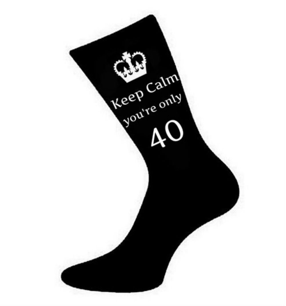 Keep Calm You're Only 40 - Black Birthday Socks for Men - US Size 6-13 - Perfect 40th Birthday Gifts for Him, Dad or Husband - Funny Novelty Socks for Birthday Parties & Celebrations