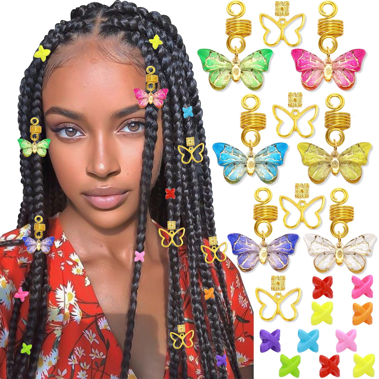 20Pcs Gold Butterfly Hair Jewelry for Braids & Dreadlocks - Handmade African Hair Accessories for Women, Perfect for Weddings & Parties