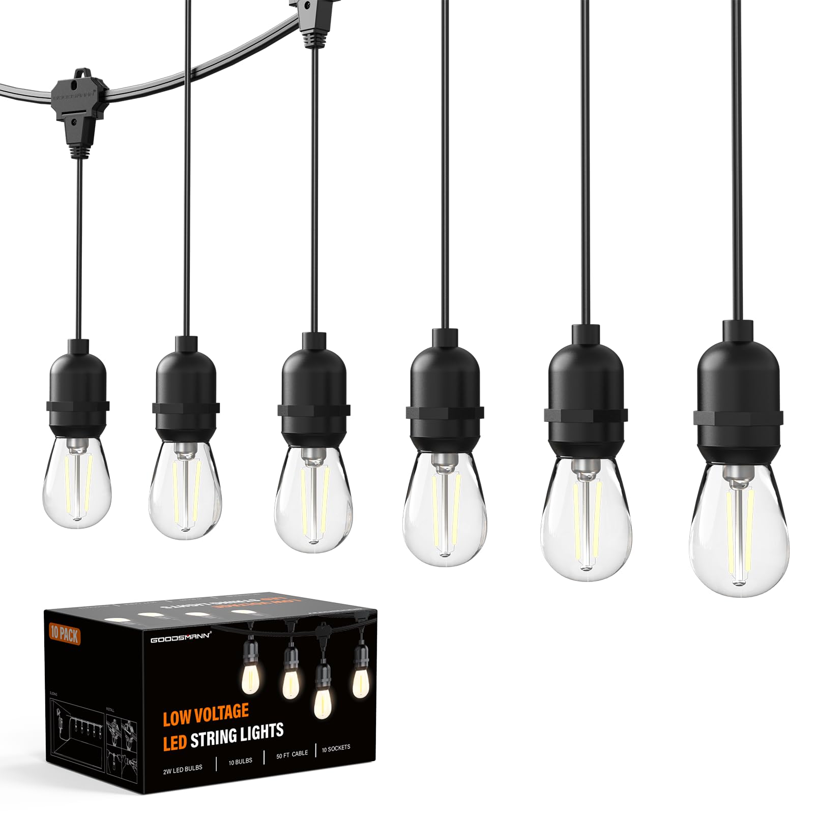 GOODSMANN 6-Pack 2W LED Bulbs for Low Voltage String Lights - Shatterproof Outdoor Lighting, Plastic Party & Garden Decoration Bulbs (82601-06A) - Perfect for Backyard, Patio, and Holiday Decor