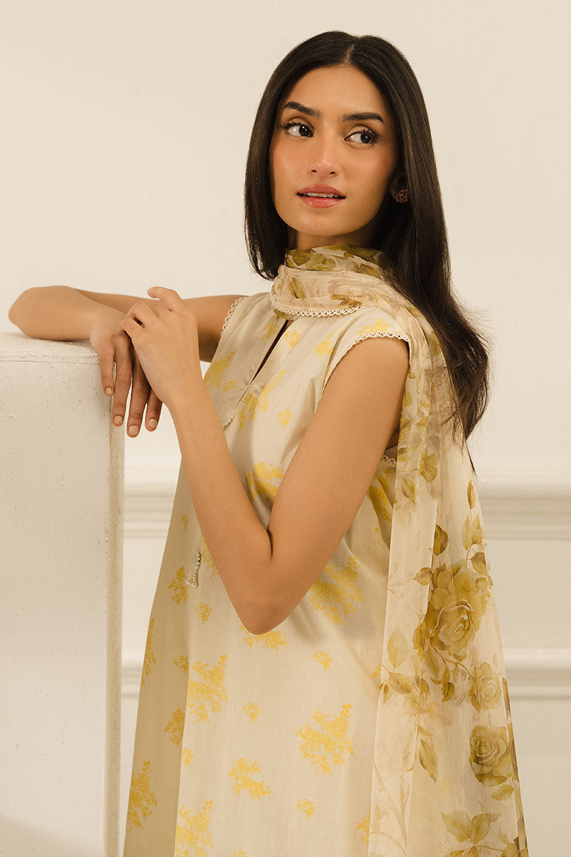 Mustard Melody 3-Piece Printed Lawn Suit for Women - Floral Summer Outfit - Perfect for Parties, Weddings & Casual Wear
