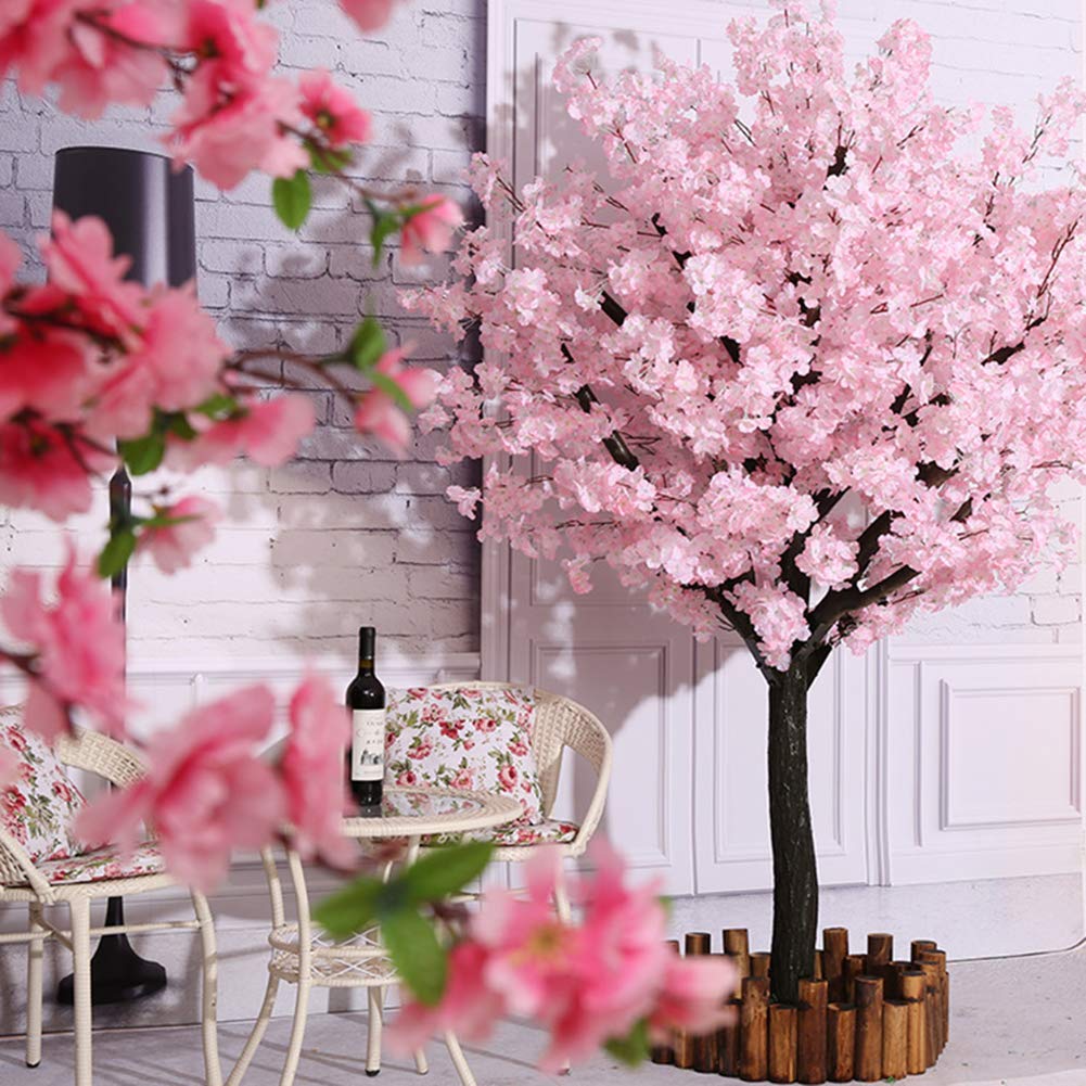 THLabe 5.2FT Artificial Cherry Blossom Tree - Silk Flower Wedding Party Decor for Indoor & Outdoor - Home, Restaurant, Mall Decoration - Realistic Plastic Floral Arrangement for Spring Theme Events & Photo Backdrops