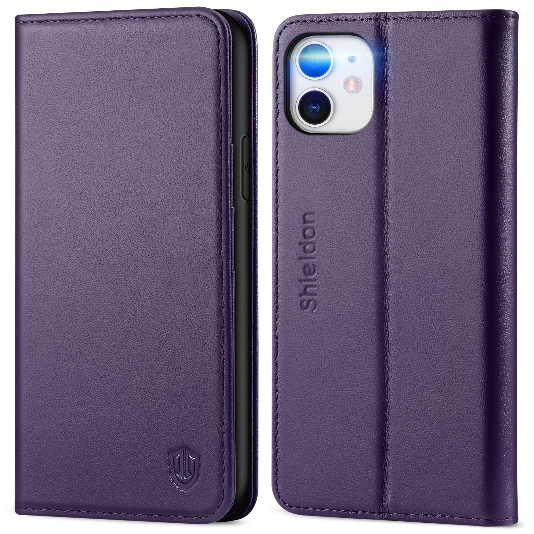 Premium SHIELDON iPhone 11 Leather Wallet Case (6.1 inch 2019 Model) - Magnetic Closure, RFID Blocking, 3 Card Slots & Kickstand | Shockproof Protective Cover for Women & Men | Perfect for Work, Travel & Daily Use - Dark Purple