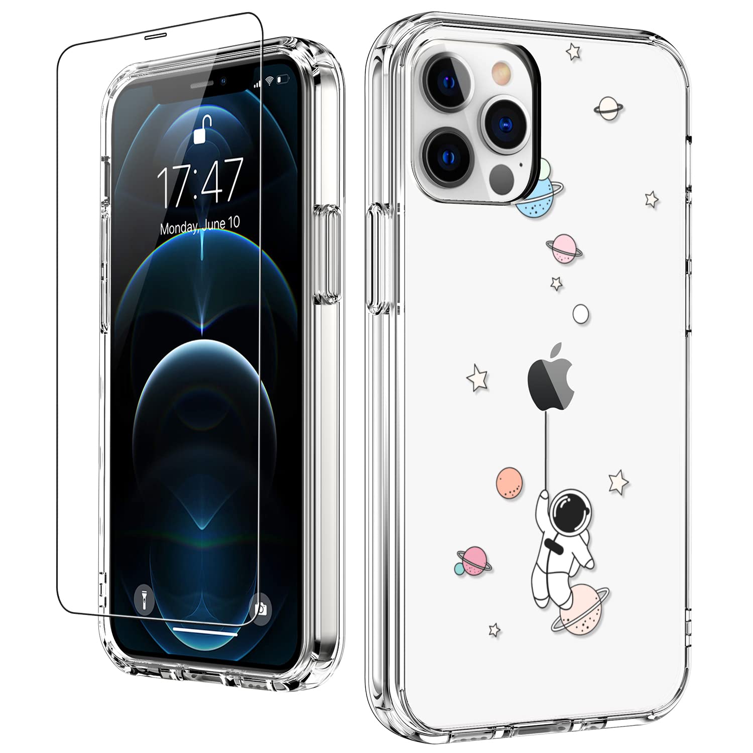 LUHOURI iPhone 12 Pro Max Case with Screen Protector - Clear Fashion Protective Phone Cover for Women & Girls | Slim Durable 6.7