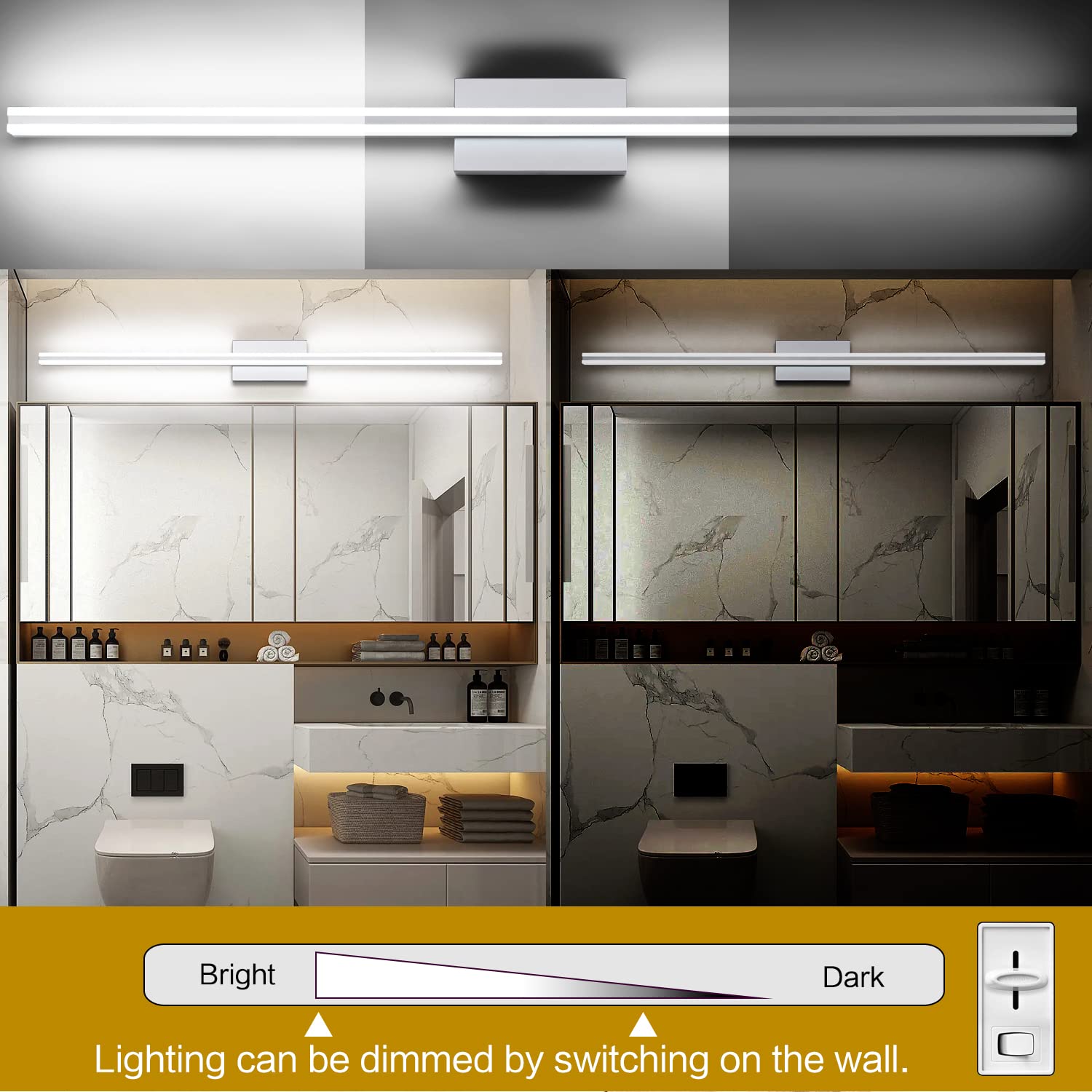 Modern 48 Inch Dimmable LED Bathroom Vanity Light Fixture - Silver Finish Over Mirror Lighting for Bathroom Makeup & Grooming - Perfect for Home Spa, Hotel, and Salon Vanity Areas