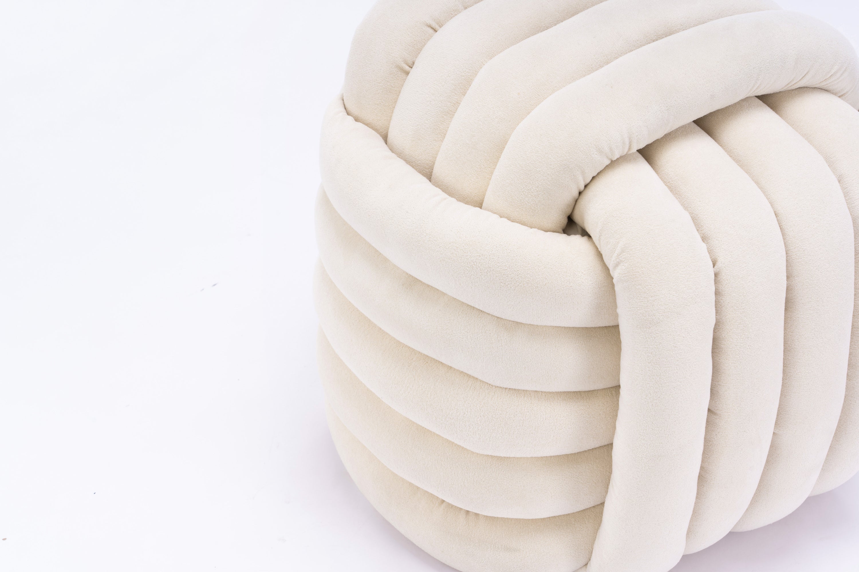Modern Knot Design Chenille Fabric Ottoman Footstool - Comfortable & Stylish Makeup Stool for Living Room, Bedroom - Beige Home Decor Accent | Perfect for Lounging, Reading Nook & Vanity Seating