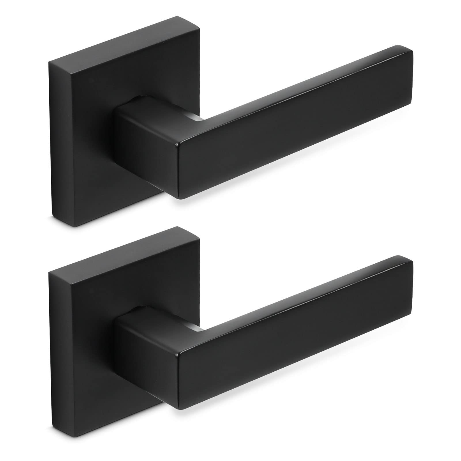 2 Pack Matte Black Heavy Duty Dummy Door Lever Set - Flat Shape Interior Door Handles for Bedroom, Bathroom & Closet - Durable Door Hardware for Home & Office Use