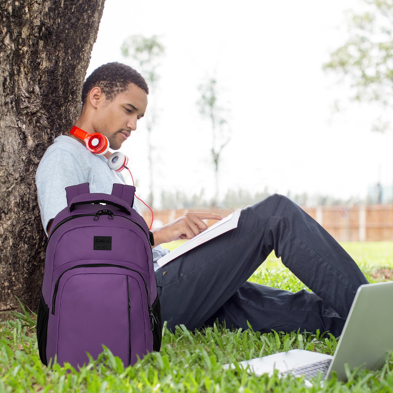 Goloni 15.6 Inch Lightweight Waterproof Laptop Backpack with USB Charging Port - Durable Travel, Work & School Bag for Men & Women - Perfect for College, High School & Business Use (Purple)