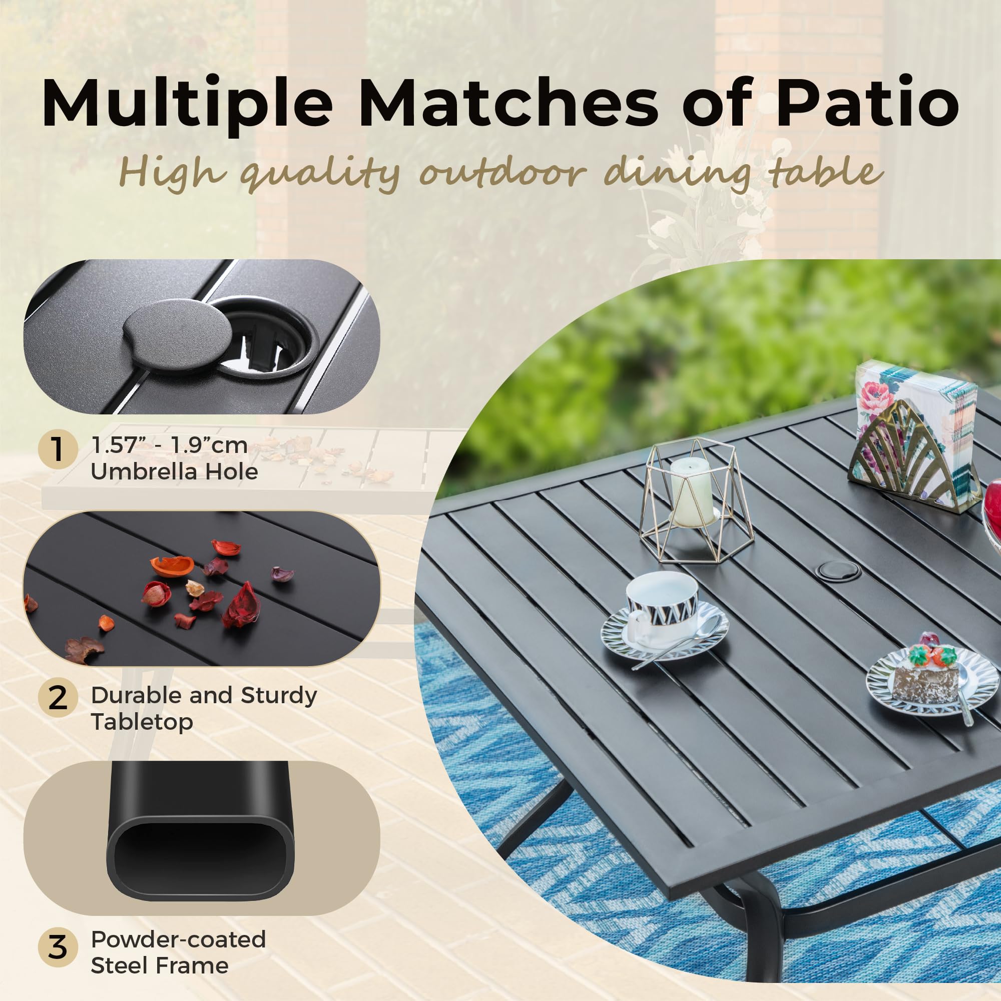 5-Piece Outdoor Dining Set - Patio Table and 4 Chairs with 37