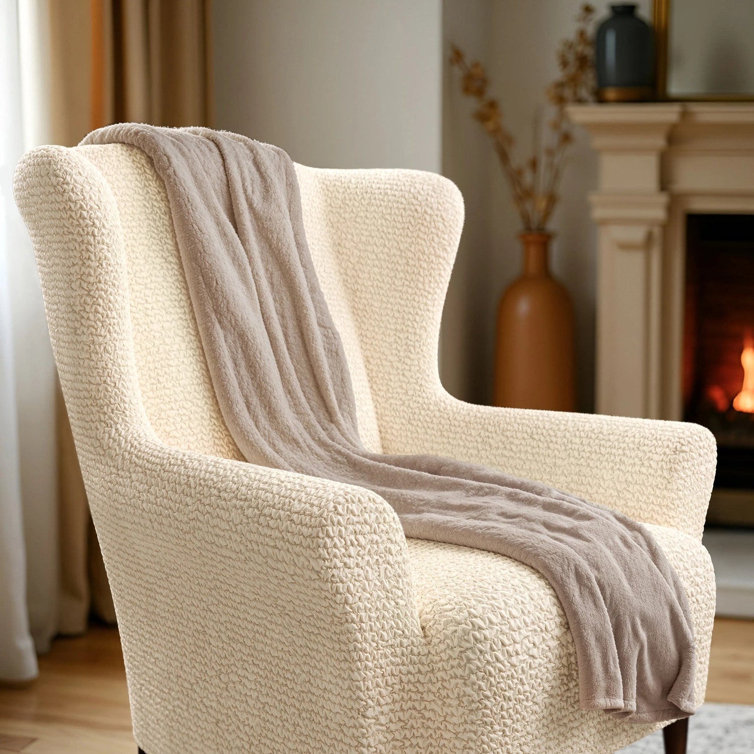 Premium Wingback Chair Slipcover - Microfiber Collection | Washable & Stretchable Furniture Protector for Living Room, Office, or Bedroom