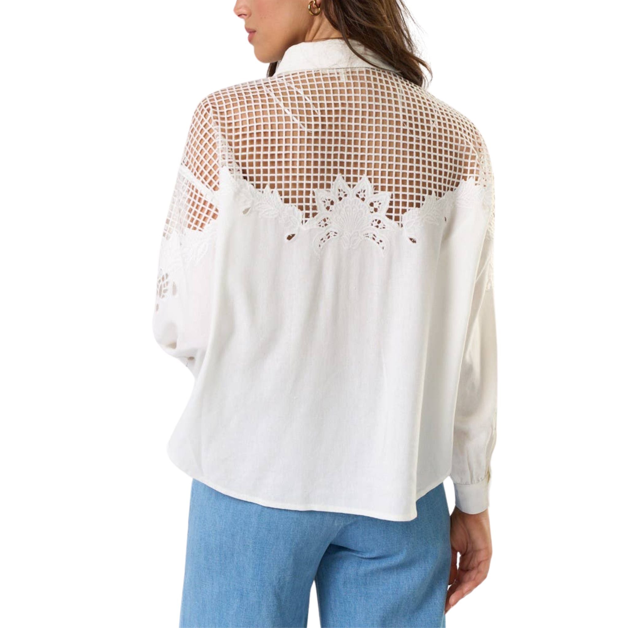 Embroidered Cutout Button Down Shirt for Women - Stylish Floral Blouse with Unique Design, Perfect for Office, Date Night & Casual Outfits