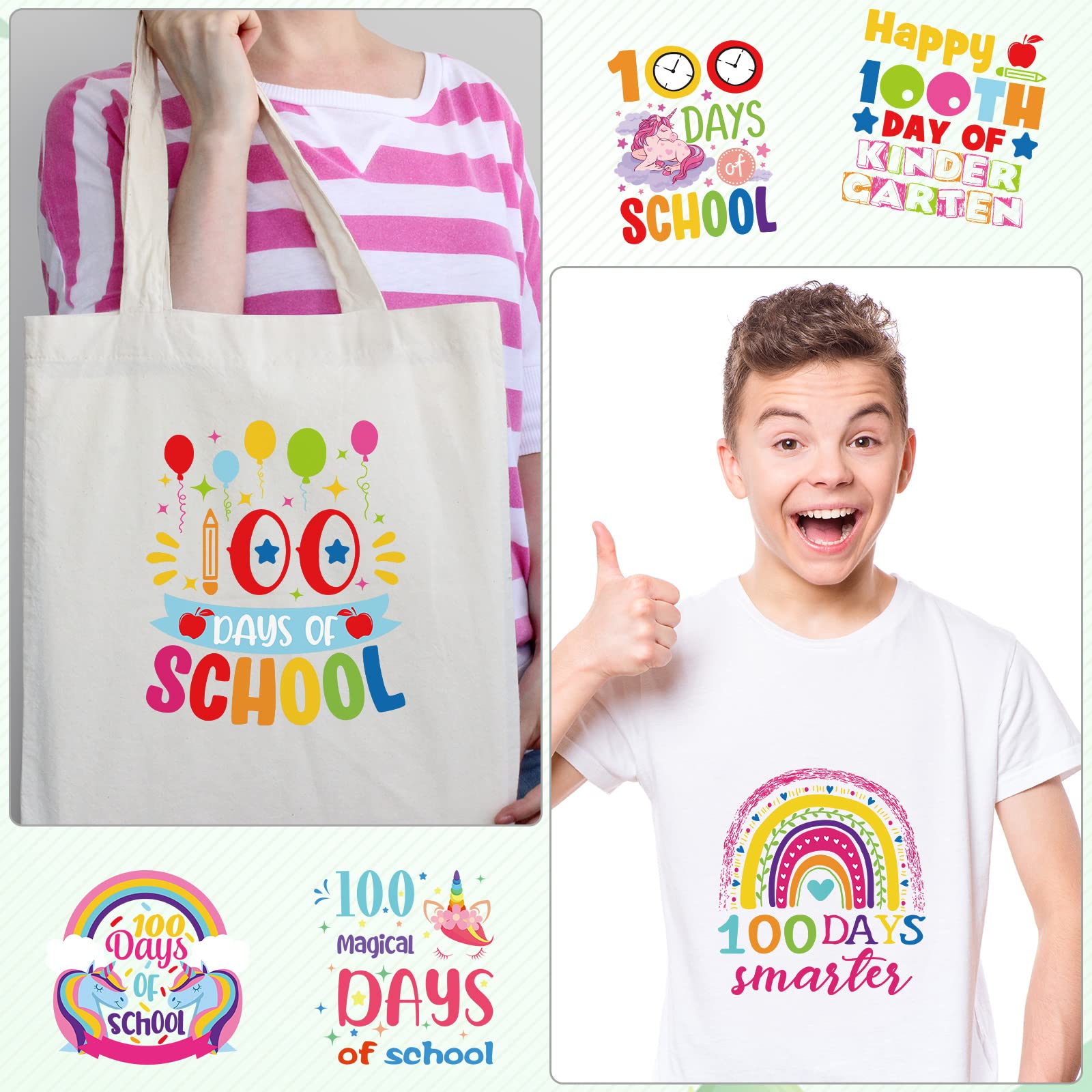 TaoBary 6-Piece DIY Iron-On Patches Kit - Unicorn & Rainbow Designs for 100 Days of School - Heat Transfer Washable Stickers for Clothing, Bags, Hats - Perfect for DIY Crafts & School Projects (Candy Theme)