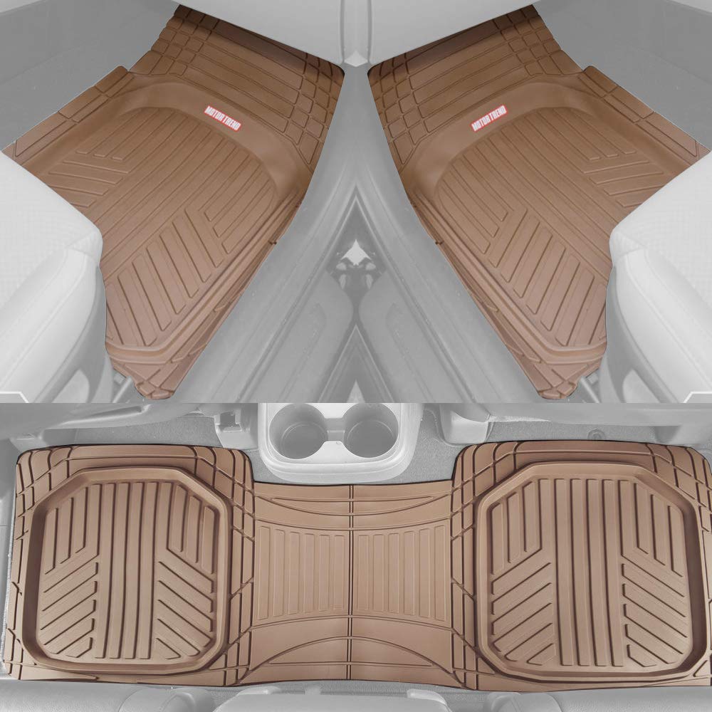Motor Trend FlexTough Beige All-Weather Floor Mats & Cargo Liner Set - Heavy Duty Rubber Car Mats for SUV, Van, Sedan - Front & Rear Seat Protection + Trunk Mat - Perfect for Daily Commute, Road Trips & Family Travel