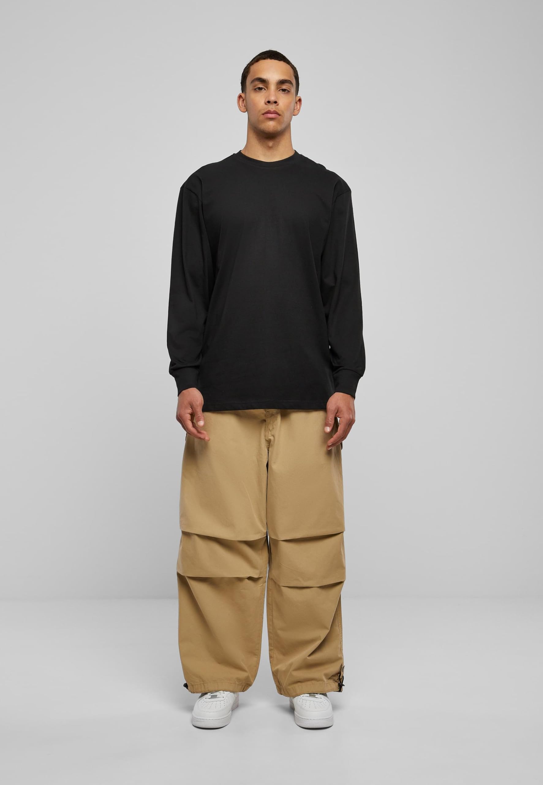XXL Black Long Sleeve Tall Tee for Men - Comfortable Oversized Fit for Casual Wear, Street Style & Layering