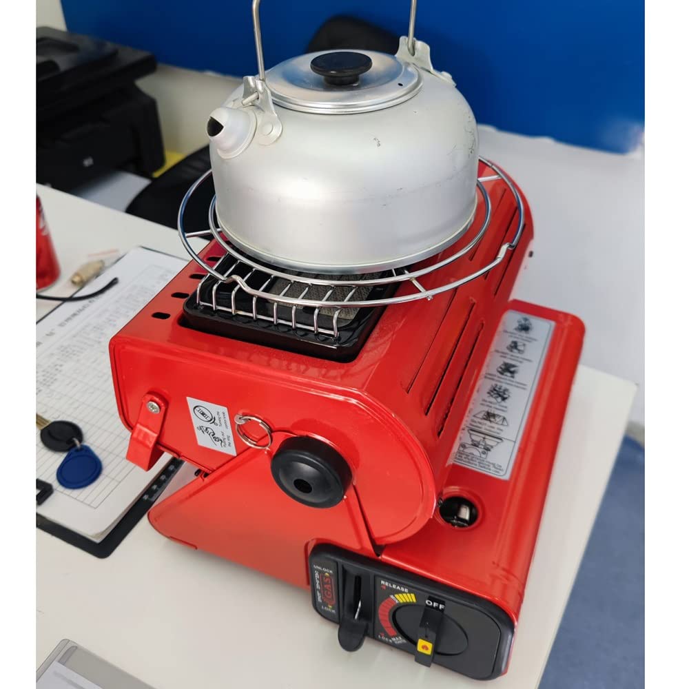 LKP Adjustable Butane Gas Heater - Portable Outdoor Space Heater for Camping, Hunting, Backpacking & Patio Use | 2-in-1 Heating & Cooking Warmer | Ideal for Outdoor Adventures & Emergency Heating (Red)
