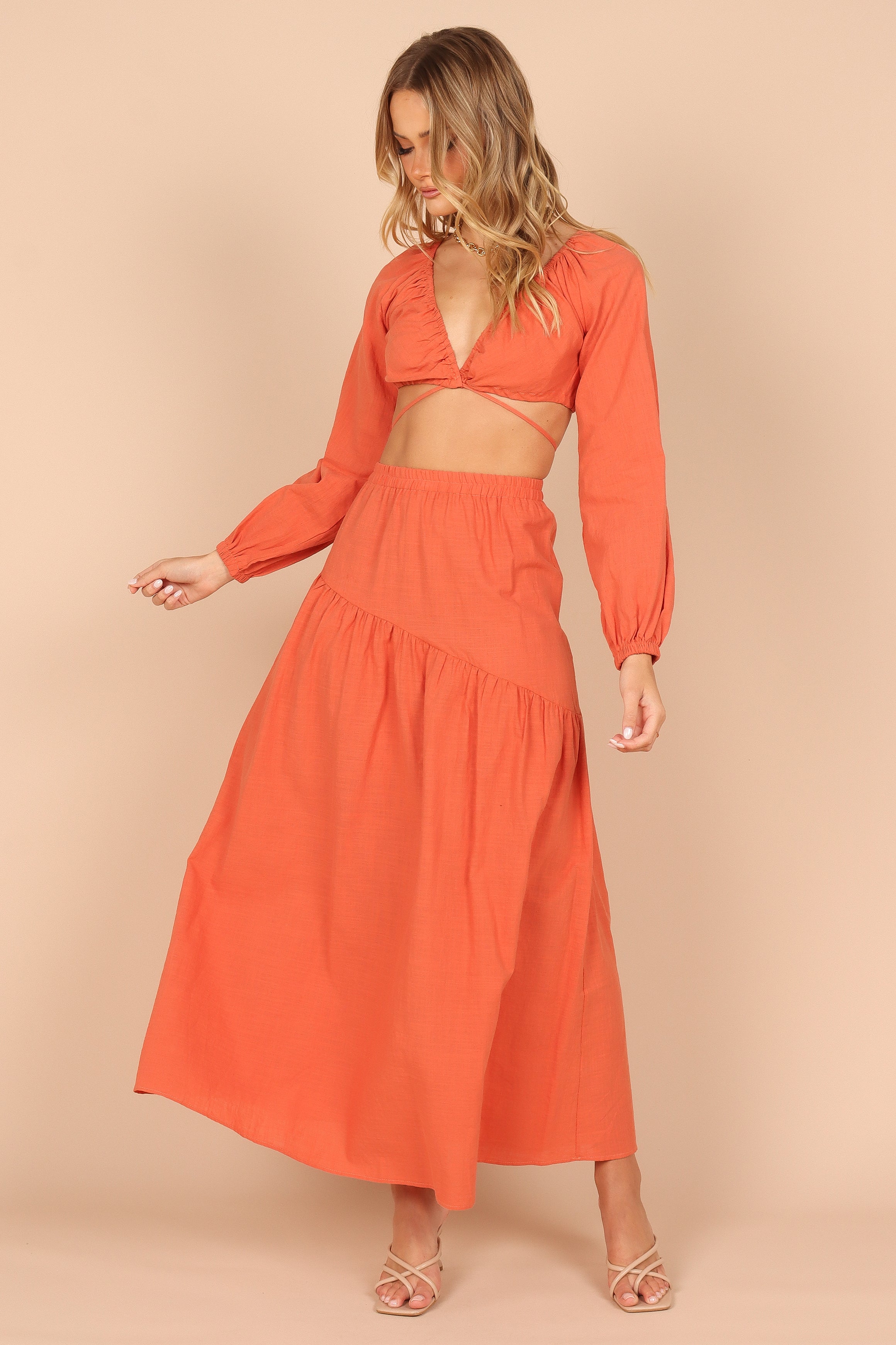 Stylish Addison Two Piece Set in Rust Color - Perfect for Casual Outings, Date Nights & Summer Vacations