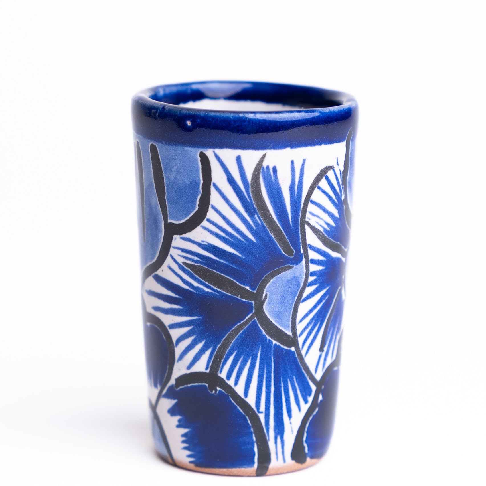 Authentic Mexican Talavera Shot Glasses Set of 4 - Hand-Painted 2oz Tequila Glasses (Blue) - Perfect for Margaritas, Parties & Mexican-Themed Decor