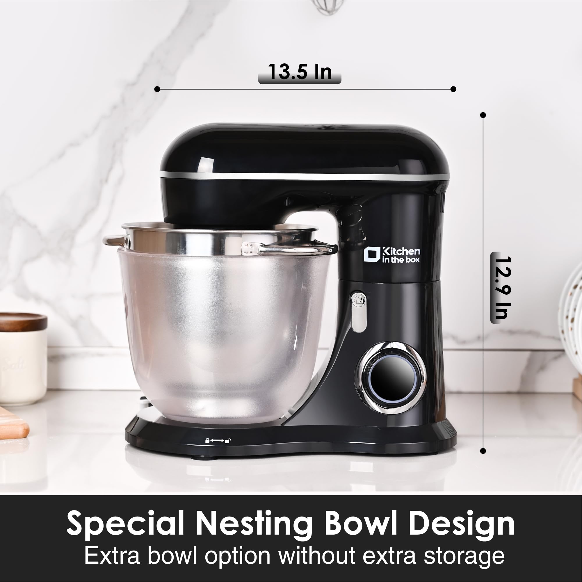 4.5QT+5QT Stand Mixer with 10 Speeds - Electric Food Mixer with Egg Whisk, Dough Hook & Flat Beater - Kitchen Mixer for Baking, Cooking & Daily Use (Black) - Perfect for Home Bakers & Cooking Enthusiasts