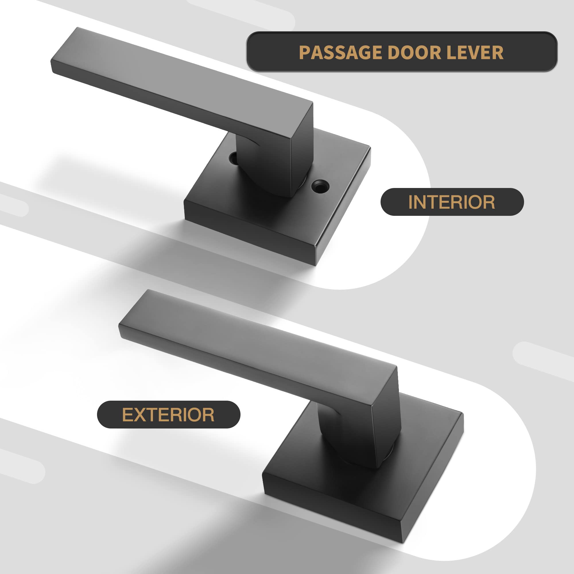 Heavy Duty Square Door Lever - No Key Lock for Closet & Hallway