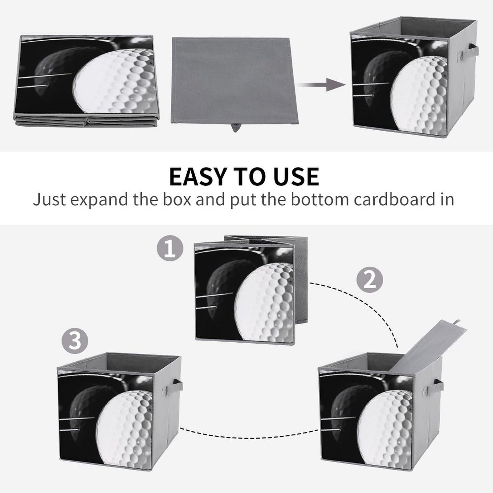 6-Pack Black & White Collapsible Golf Storage Bins with Handles - Large Closet Organizer Baskets for Clothing, Houseware & Home Organization (Perfect for Bedroom, Garage & Sports Equipment Storage)