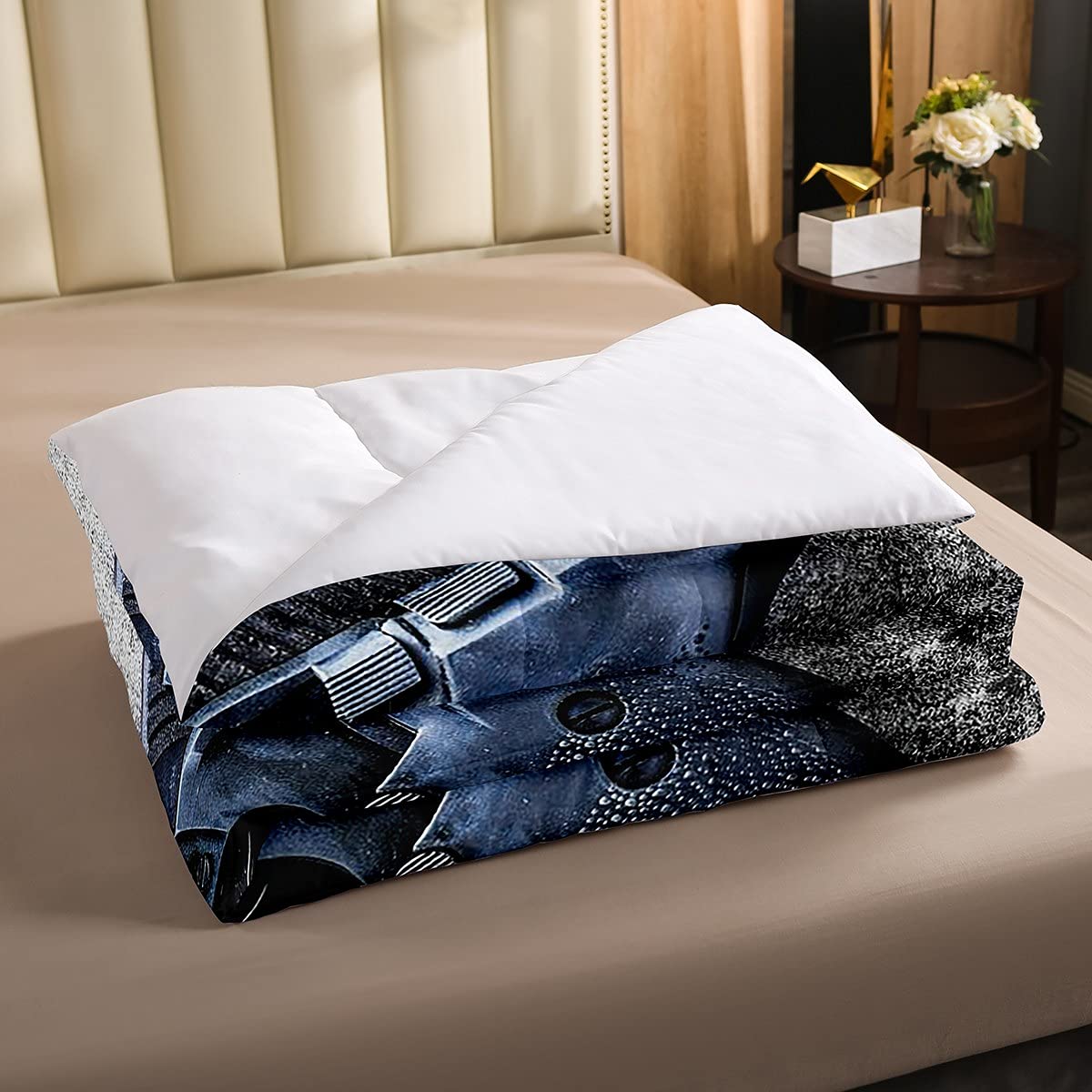 Military Gun Comforter Set - 3D Printed Handgun Design King Size Bedding with 2 Pillowcases for Boys, Girls & Adults | Tactical Bedroom Decor for Gun Enthusiasts & Patriotic Home Styling