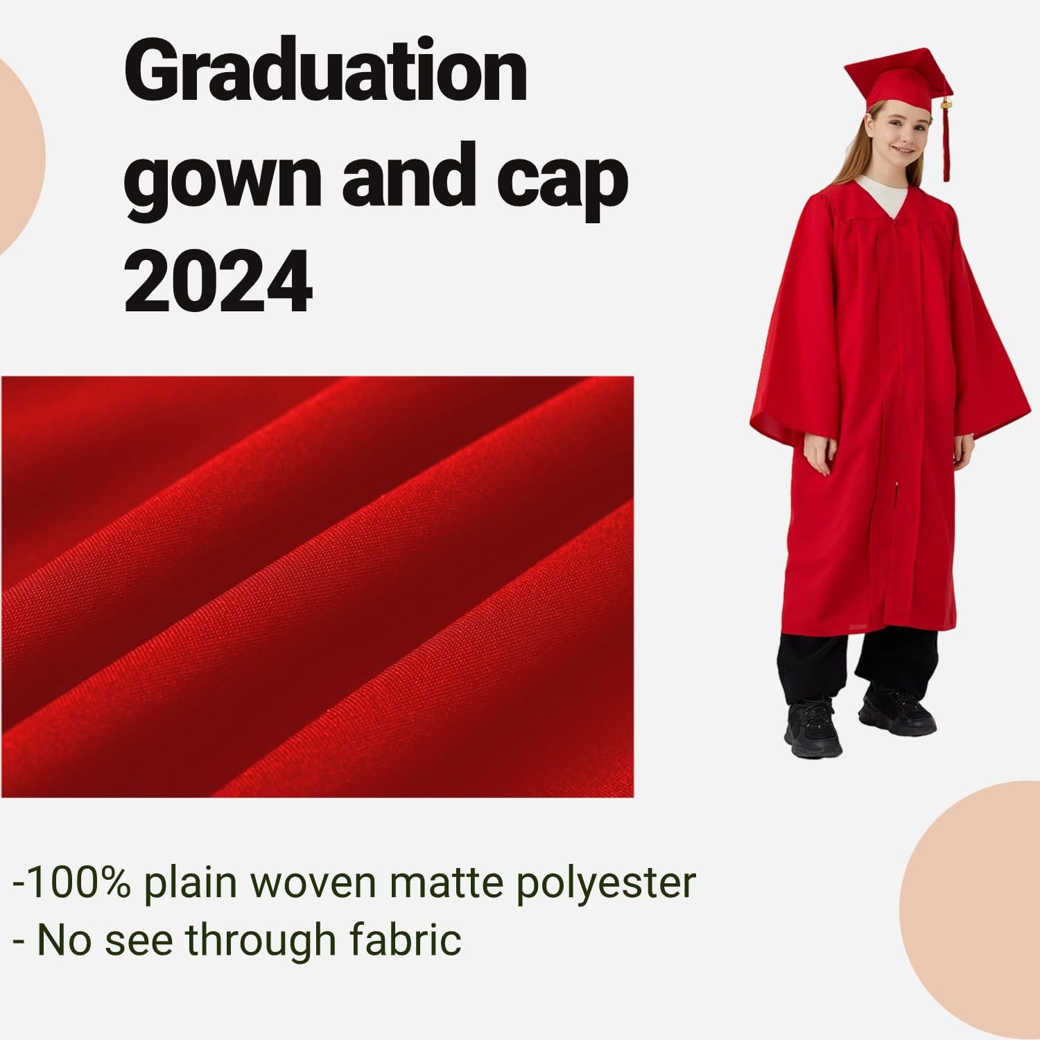 2024-2025 Graduation Gown Set - Matte Finish Unisex Cap & Gown for Adults - Perfect for High School & College Graduation Ceremonies, Photo Shoots & Academic Events