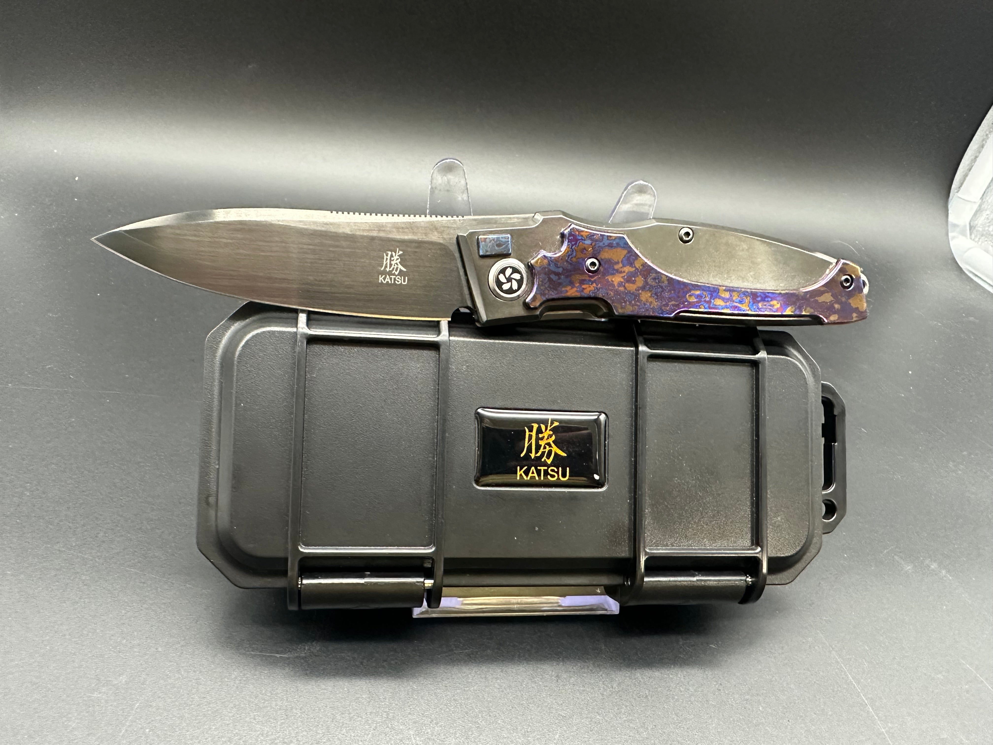 Premium KATSU KS T1 Folding Knife - Zirconium & Titanium Alloy Handle with Timascus Overlay, DLC Coated ZDP-189 Super Steel Blade - EDC, Outdoor, Camping & Survival Tool