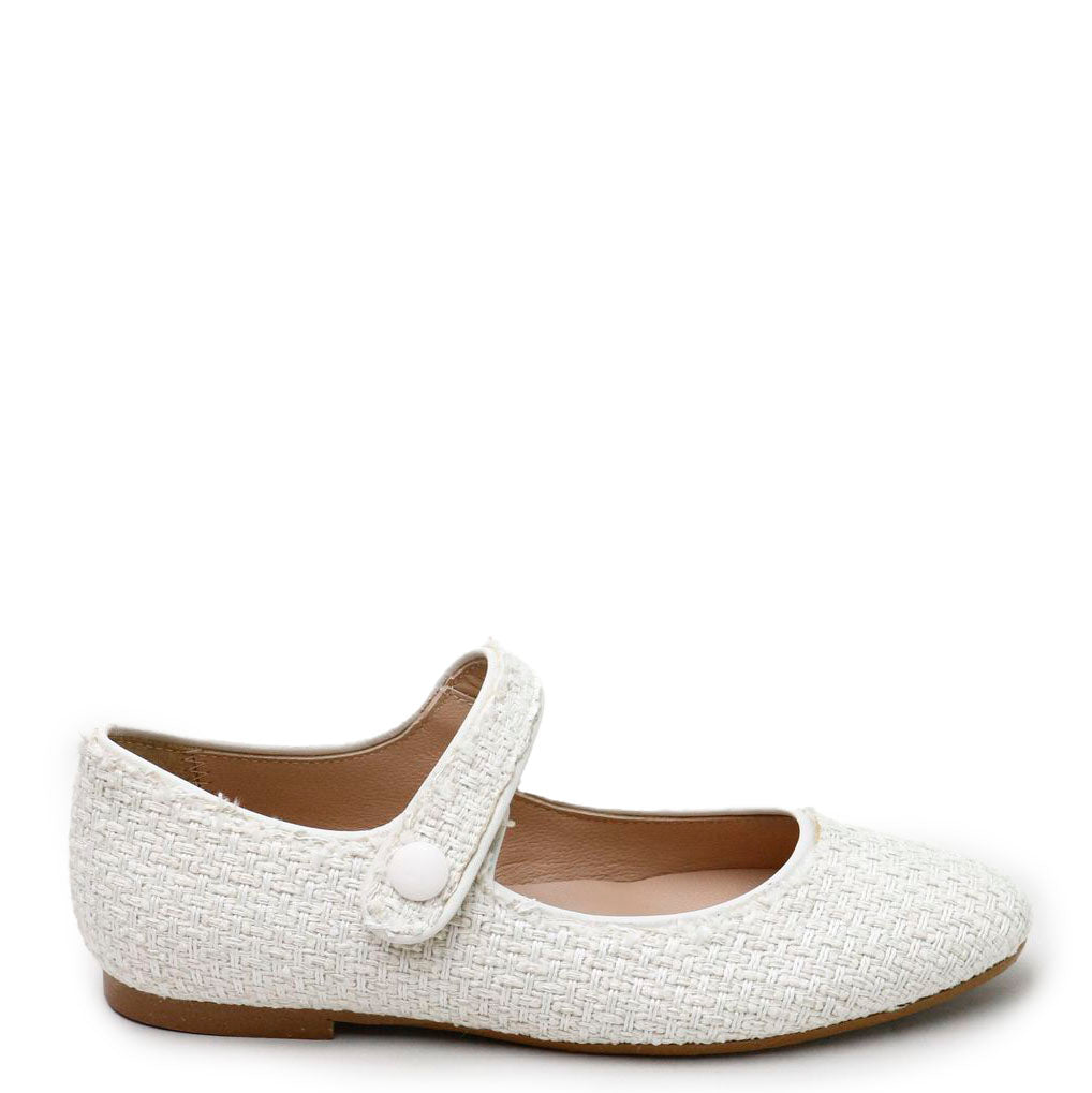 Elegant White Linen Pointed Toe Mary Jane Flats - Comfortable Women's Dress Shoes for Office, Wedding & Special Occasions