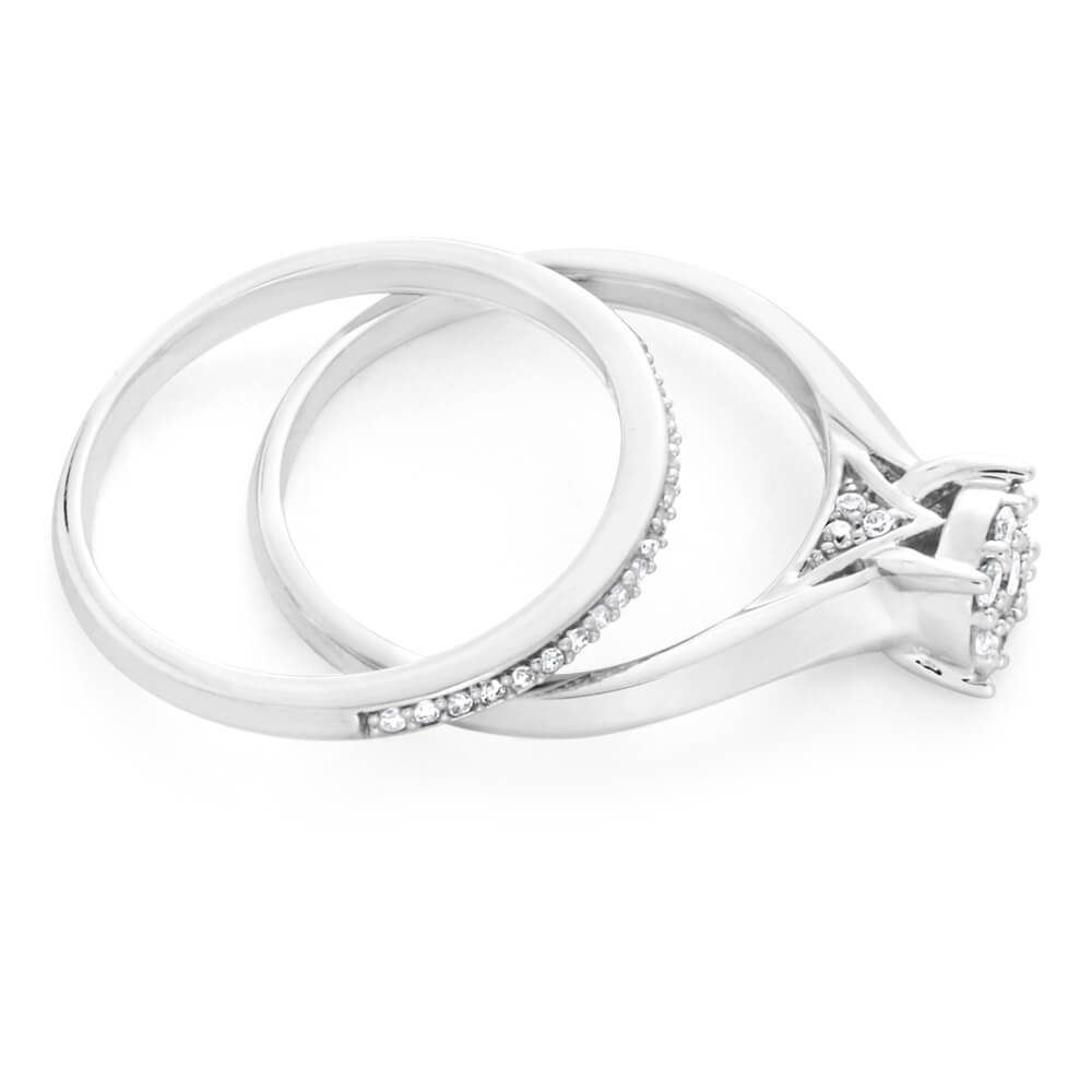 9ct White Gold 2 Ring Bridal Set With 1/3 Carat Brilliant Cut Diamonds - Elegant Wedding & Engagement Ring Set for Brides, Perfect for Proposals, Anniversaries and Special Occasions