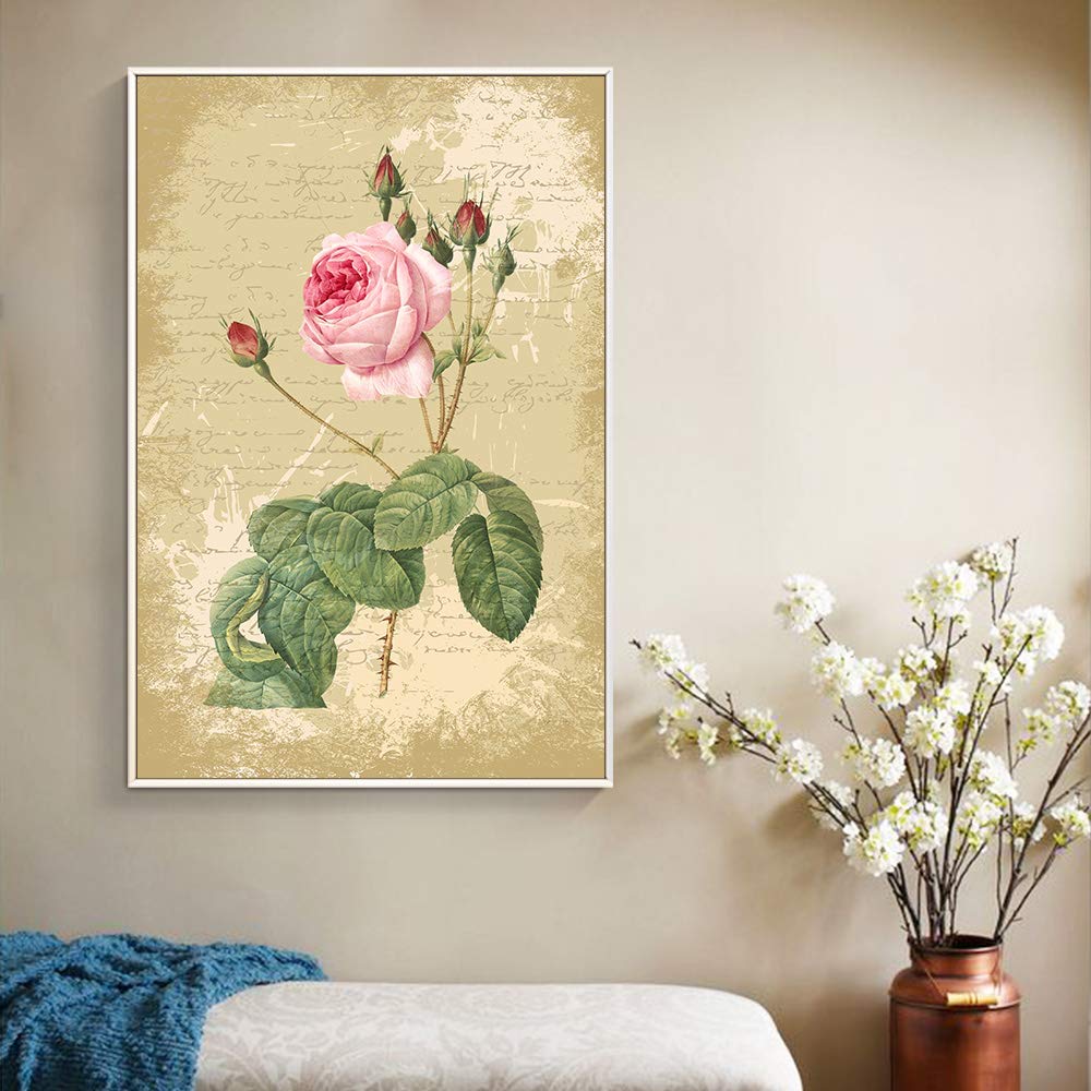 Floating Framed Canvas Wall Art - 16x24 Inches Retro Flower Print for Living Room & Bedroom Decor - Ready to Hang Home Decoration - Perfect for Housewarming Gifts & Modern Interior Design