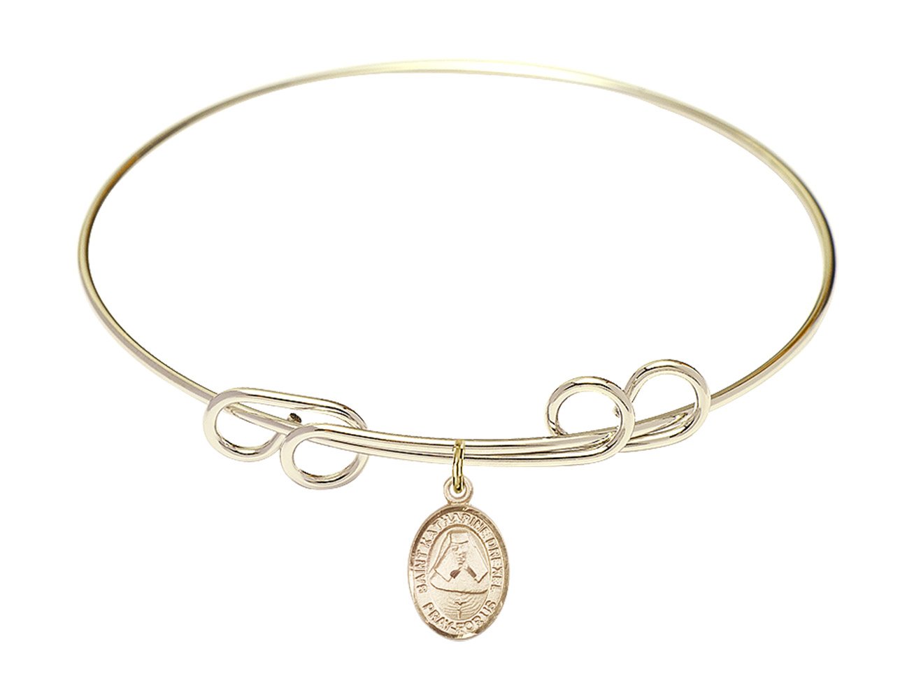8 Inch Round Double Loop Bangle Bracelet with St. Katharine Drexel Charm - FA Dumont Elegant Religious Jewelry for Women, Perfect for Church, Weddings & Special Occasions