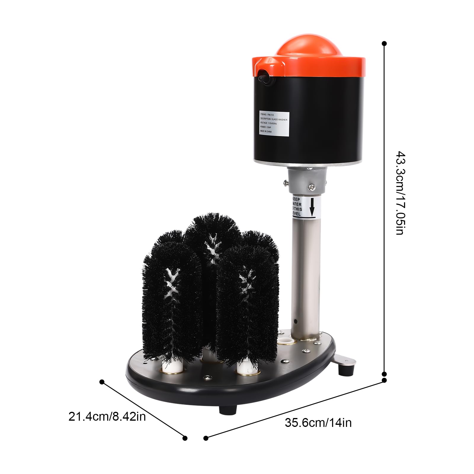 Commercial Electric Glass Washer - 5 Brush 240RPM for Bars & Restaurants