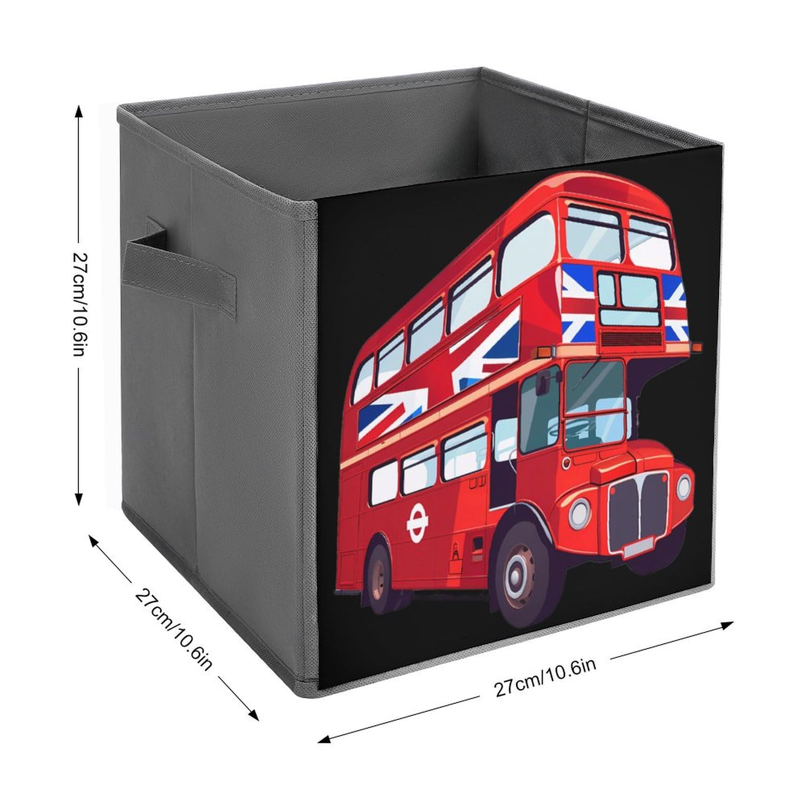 London UK Red Double Decker Bus Folding Storage Bins - 4 Pack Collapsible Organizer Baskets with Handles for Kids Room, Bathroom & Office Organization