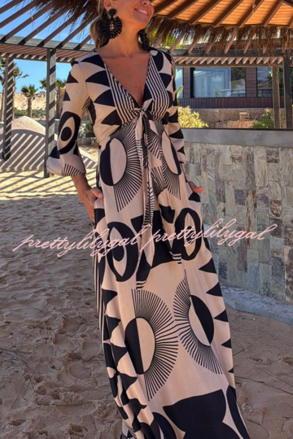Stylish V-Neck Floral Print Maxi Dress with Loose Pockets - Women's Casual Summer Beach Dress for Vacation, Date Night & Outdoor Parties