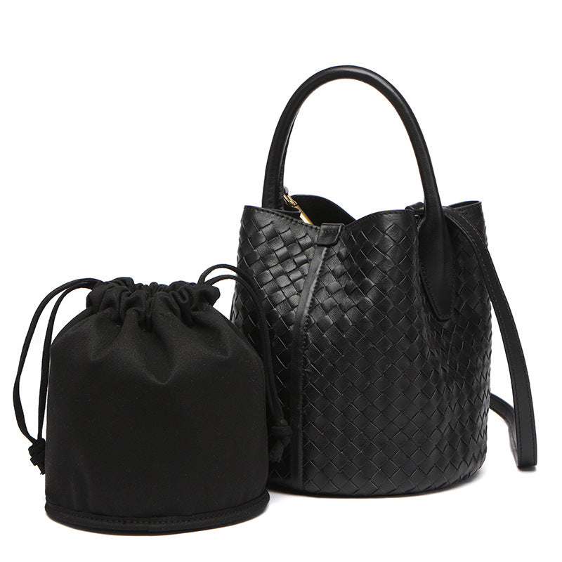 Handwoven Lambskin Bucket Bag for Women - Soft Leather Crossbody Purse with Adjustable Strap - Perfect for Travel, Shopping & Everyday Use