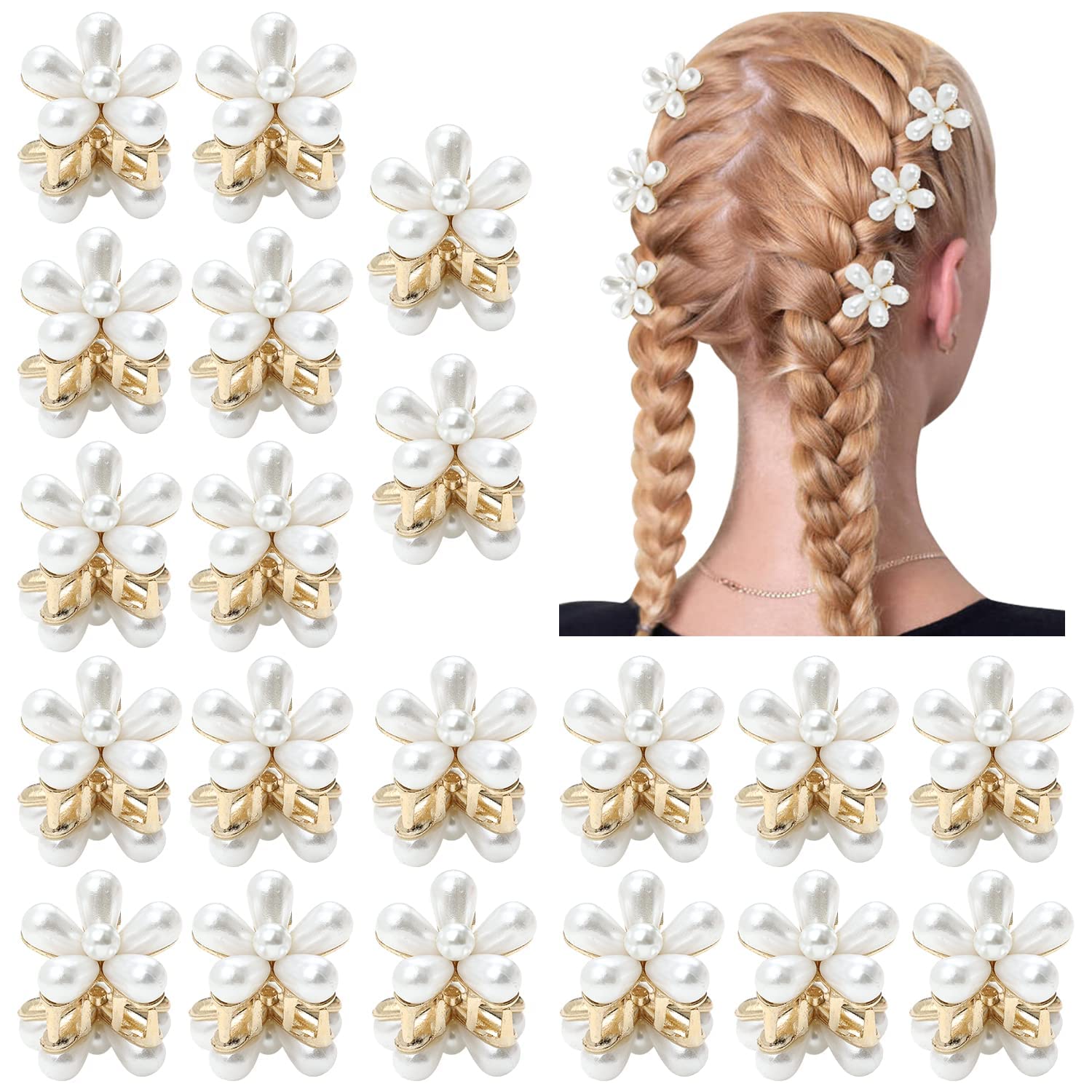 20 Pack Artificial Pearl Daisy Hair Clips - Bridal Wedding Barrettes for Women & Girls, Hair Accessories for Teens, Kids, Prom, Parties & Everyday Wear