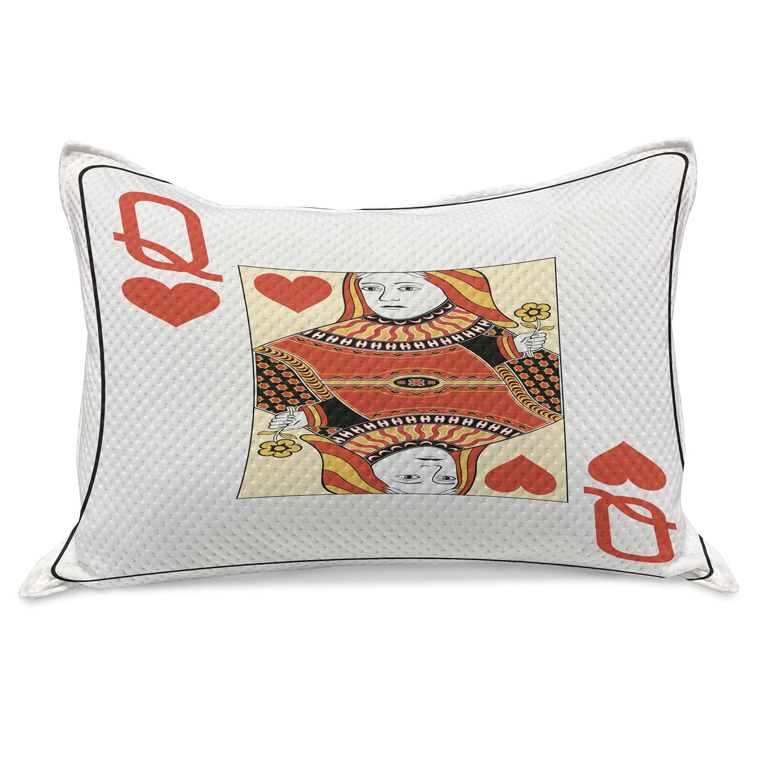 Ambesonne Queen Knitted Quilt Pillow Cover - Queen of Hearts Playing Card Casino Design for Gambling & Poker Games - Standard Queen Size 30